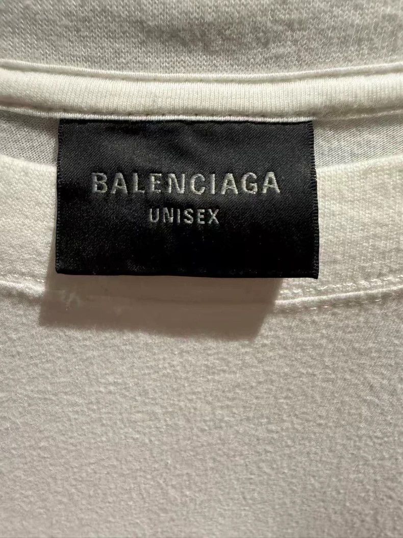 Balenciaga Worn blue logo monogrammed printed crew neck sh