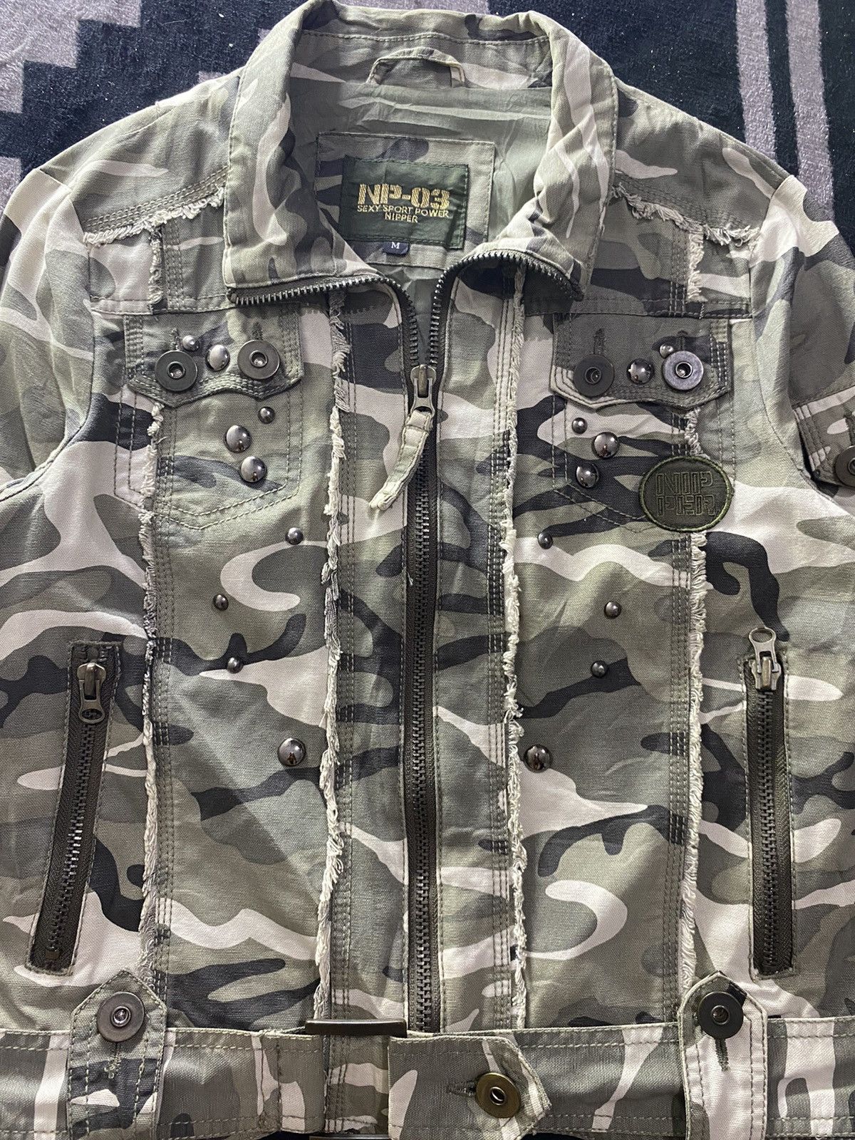 If Six Was Nine × Japanese Brand × Le Grande Bleu (L.G.B.) 2000s nipper studed distressed camo jacket goa style Size US M / EU 48-50 / 2 - 3 Thumbnail