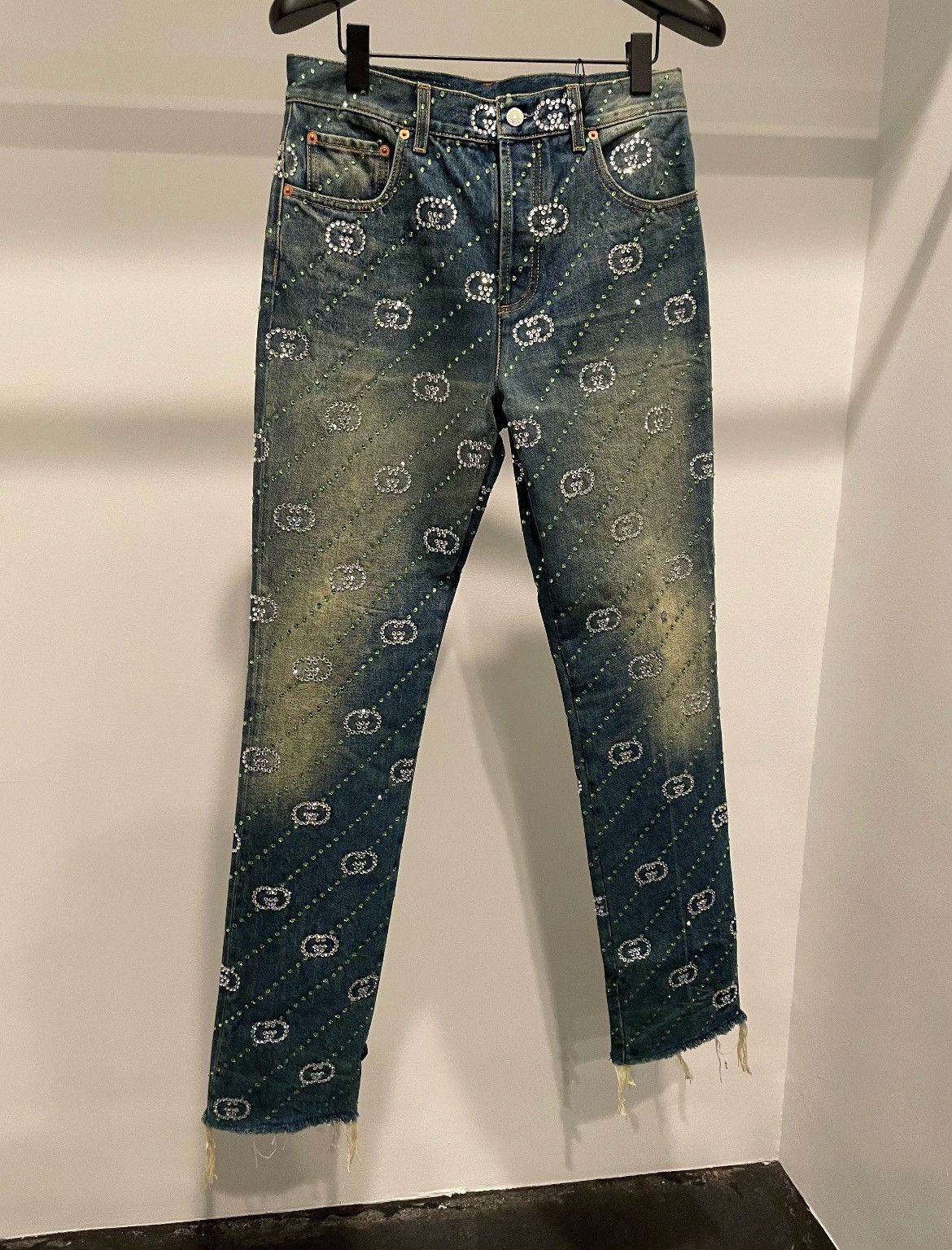 Gucci Straight Leg Frayed Crystal-Embellished Jeans Size US 30 / EU 46 - 1 Thumbnail