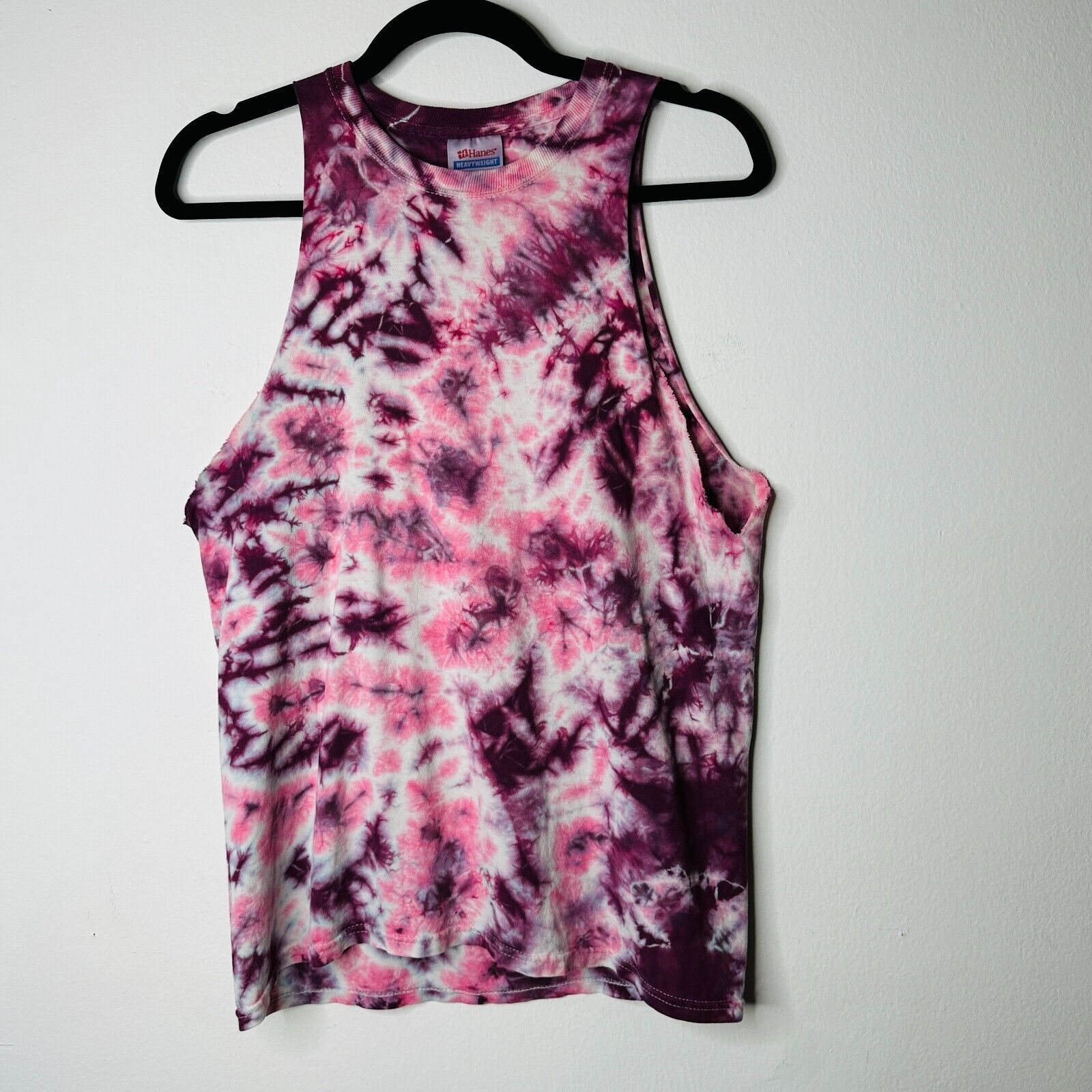 Hanes Sleeveless Cropped Cut Out Plum & Pink Cream Tie Dye Top S Size S / US 4 / IT 40 - 10 Thumbnail