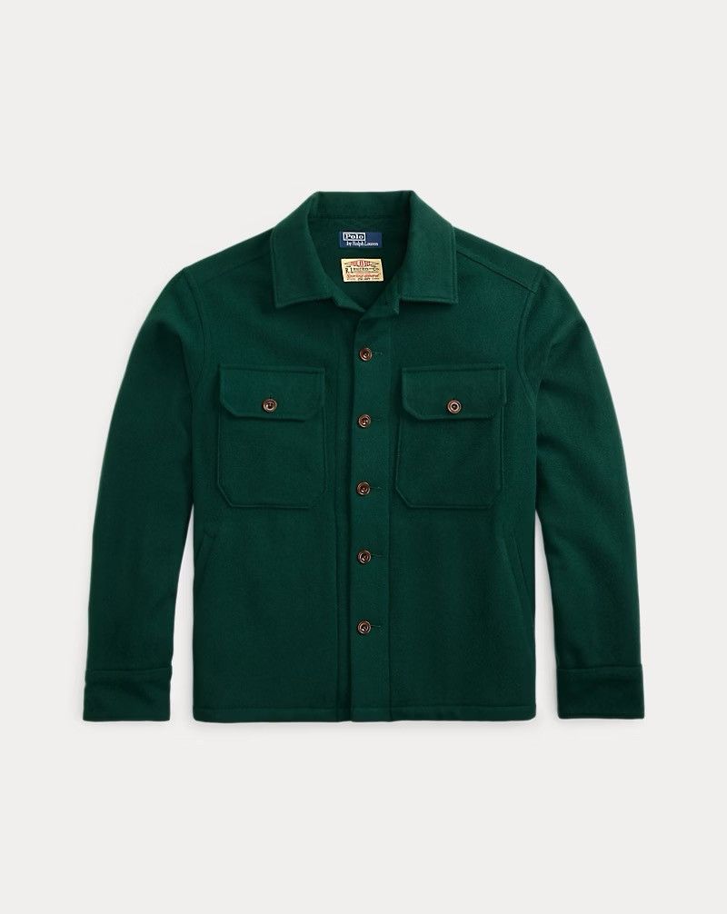 Polo Ralph Lauren Polo Ralph Lauren Suede-Patch Wool Twill Overshirt Green XL Size US XL / EU 56 / 4 - 3 Thumbnail