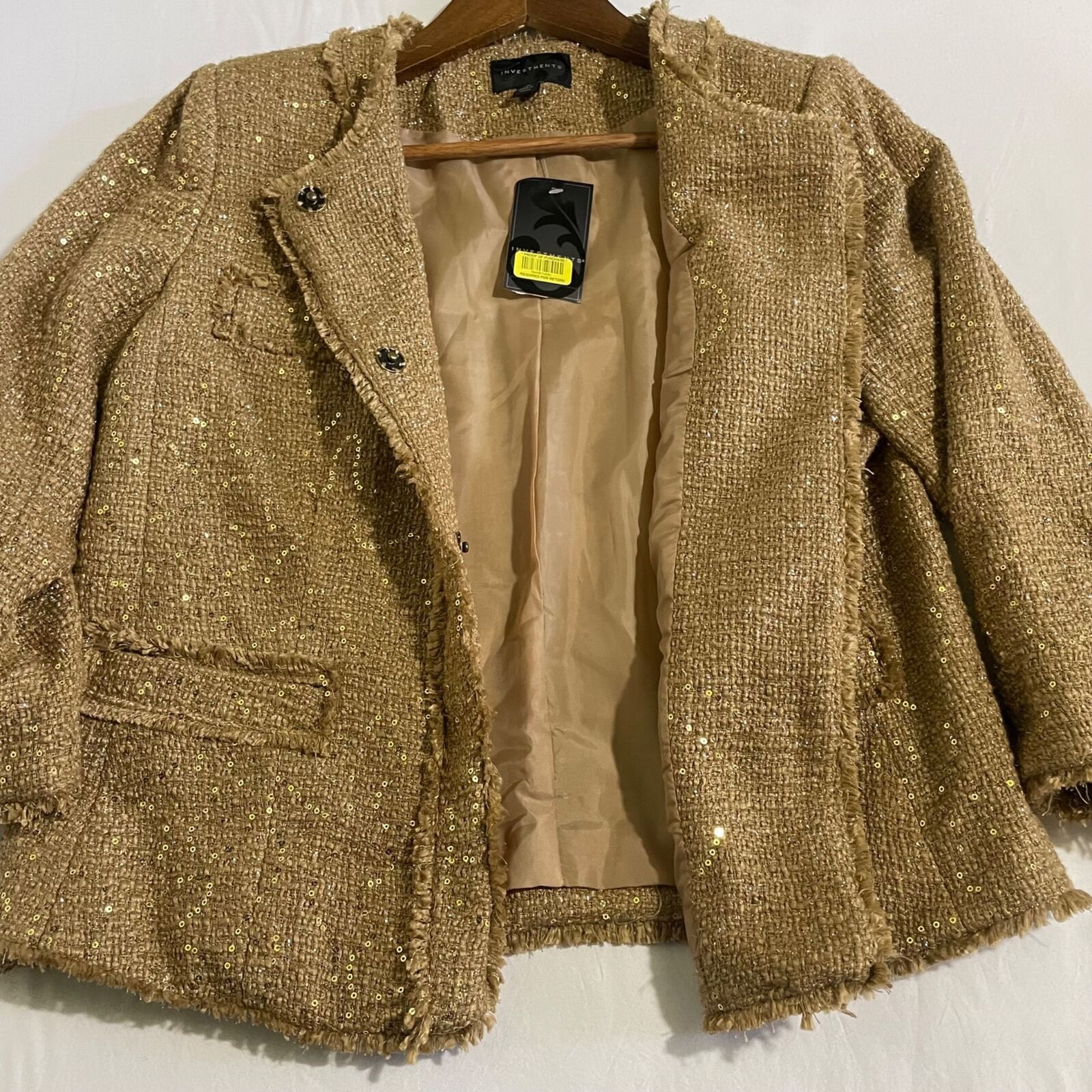 Other Investments Gold Sequin Blazer Jacket Fringe Trim New 10 Size L / US 10 / IT 46 - 8 Thumbnail
