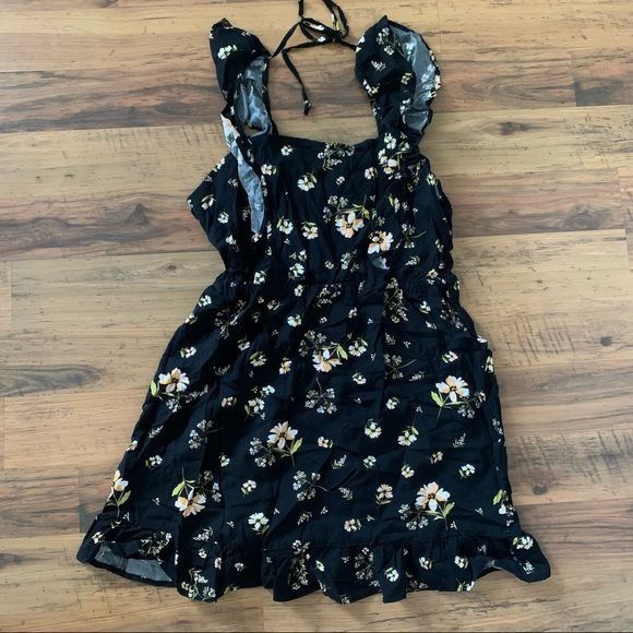 Other Wild Fable Black Floral Ruffle Sleeve Mini Dress Medium NWOT Size M / US 6-8 / IT 42-44 - 4 Thumbnail