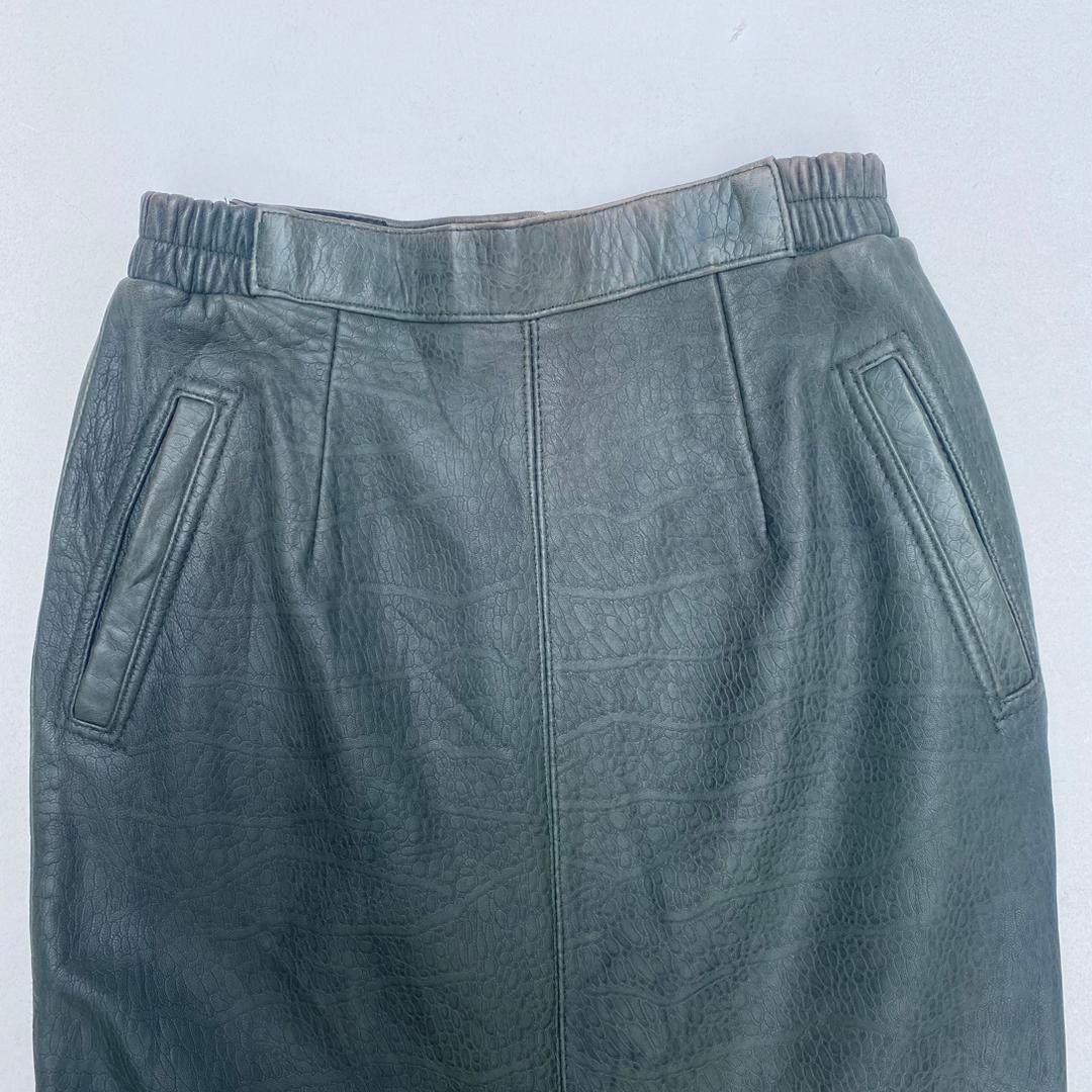 Vintage VINTAGE SHEEP LEATHER SKIRT DARK GREEN Size 26" / US 2 / IT 38 - 3 Thumbnail