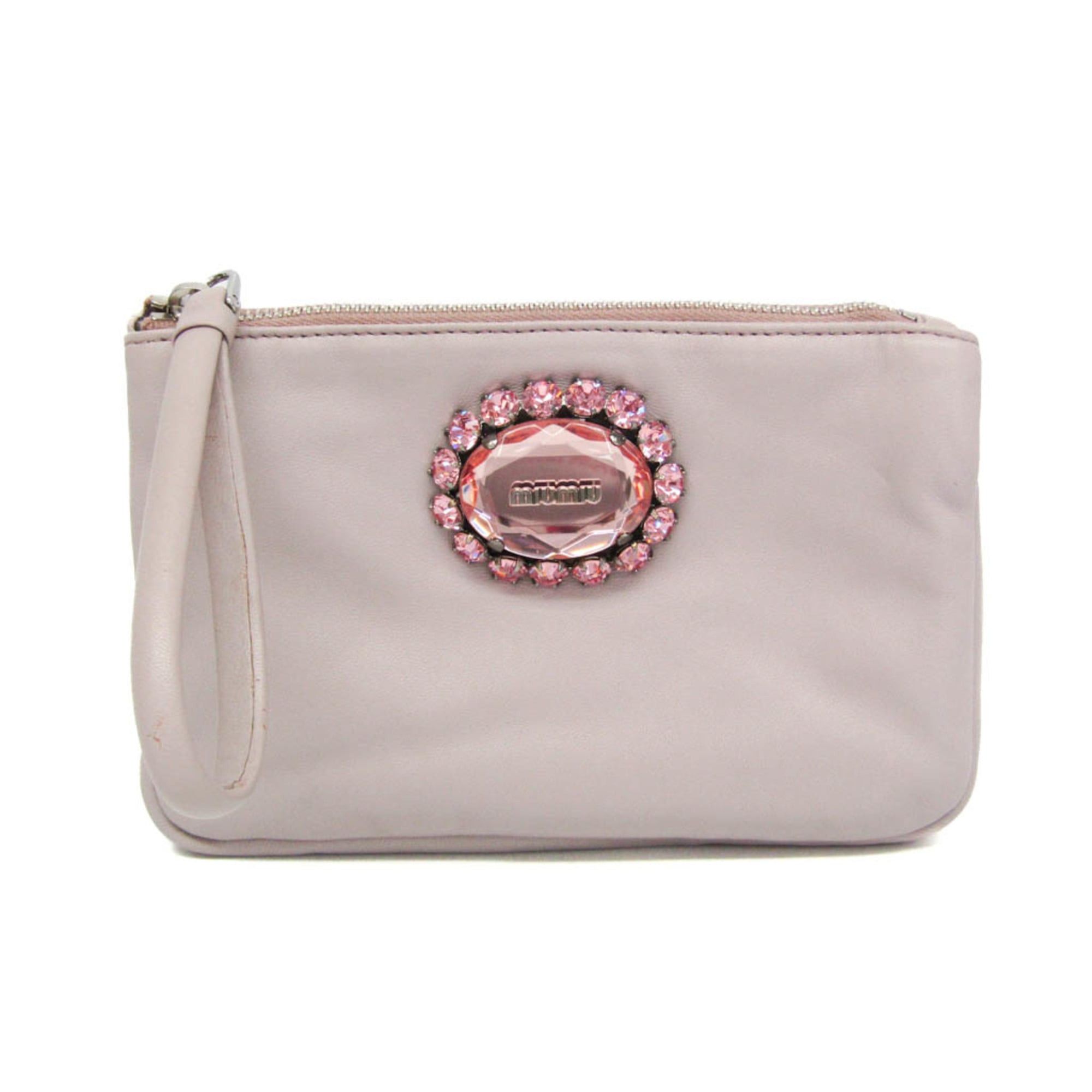 Miu Miu Miu Miu NAPPA CRISTAL RP0196 Women's Leather Pouch Pink Size ONE SIZE - 1 Thumbnail