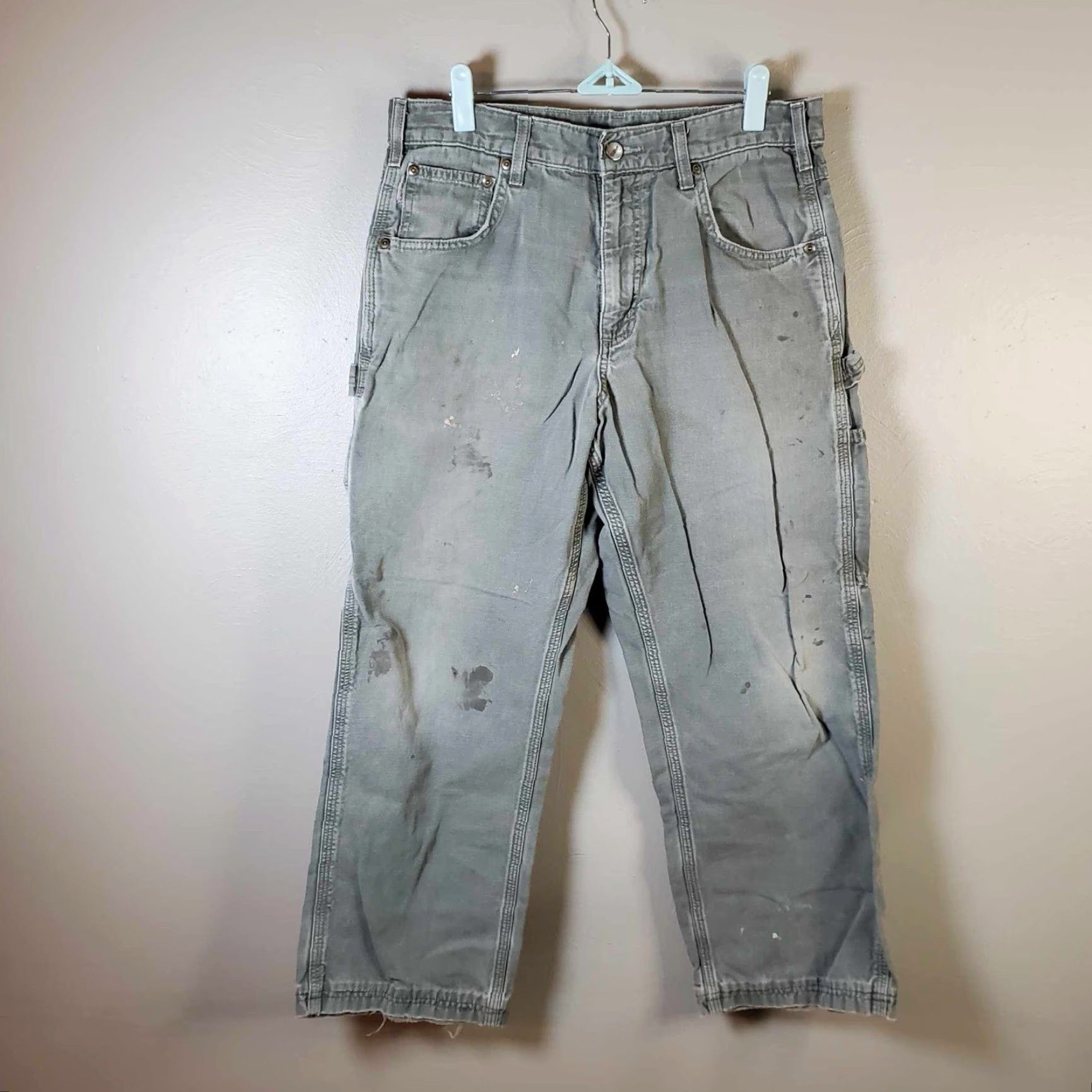Carhartt VINTAGE Carhartt Pants Men 30 X 25.5 Moss Green Distressed Grunge Canvas Workwear Regular Inseam 25 Dungaree Mens Size US 30 / EU 46 - 2 Thumbnail