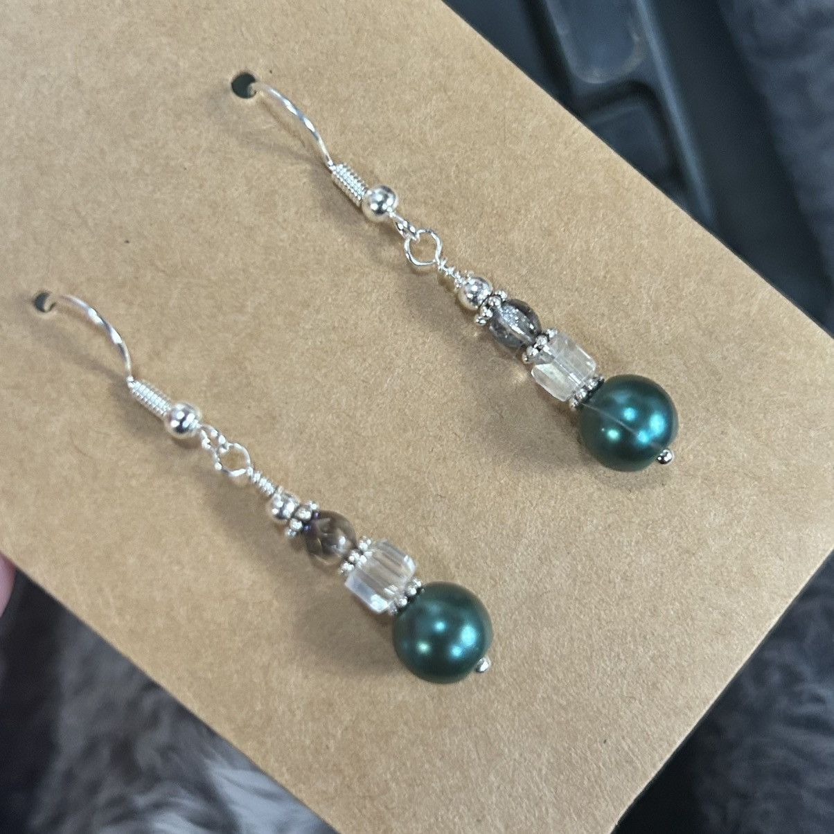 Handmade Handcrafted elegant peacock blue pearl crystal earrings Size ONE SIZE - 1 Thumbnail