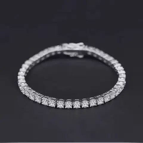Sterling Silver 4mm Tennis Chain Sterling Silver White Bracelet Size ONE SIZE - 3 Thumbnail