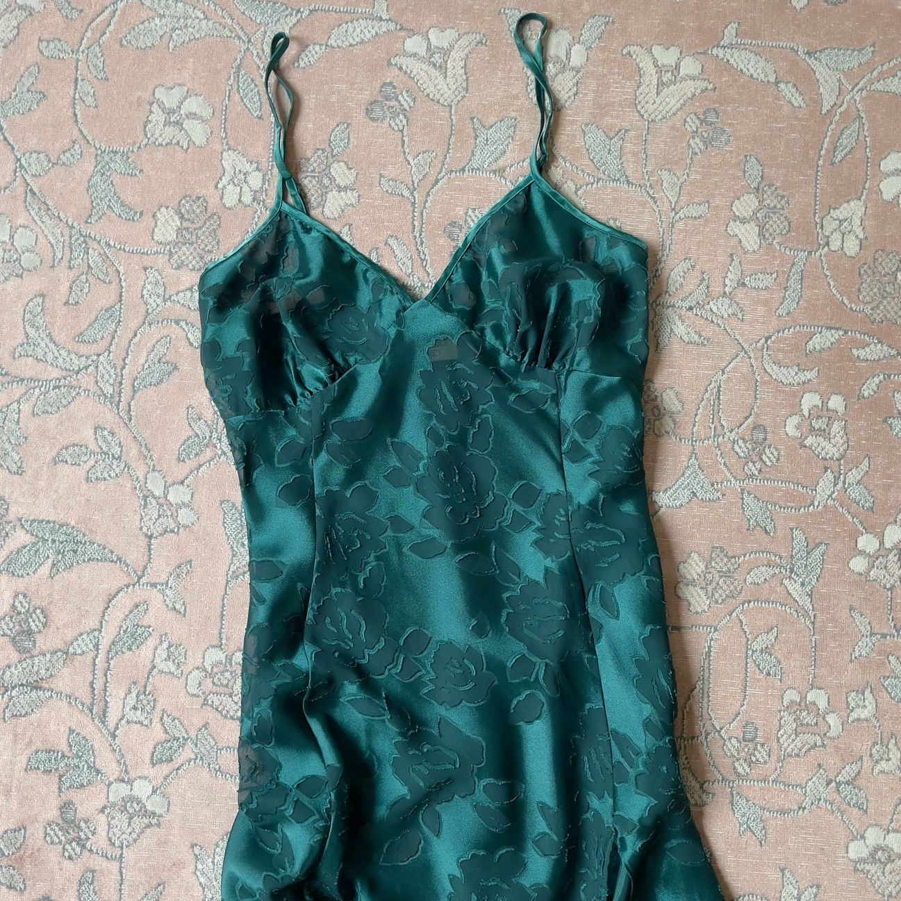 Victoria's Secret Victoria’s Secret 1990s Green Floral Burnout Slip Dress (L) Size L / US 10 / IT 46 - 10 Thumbnail