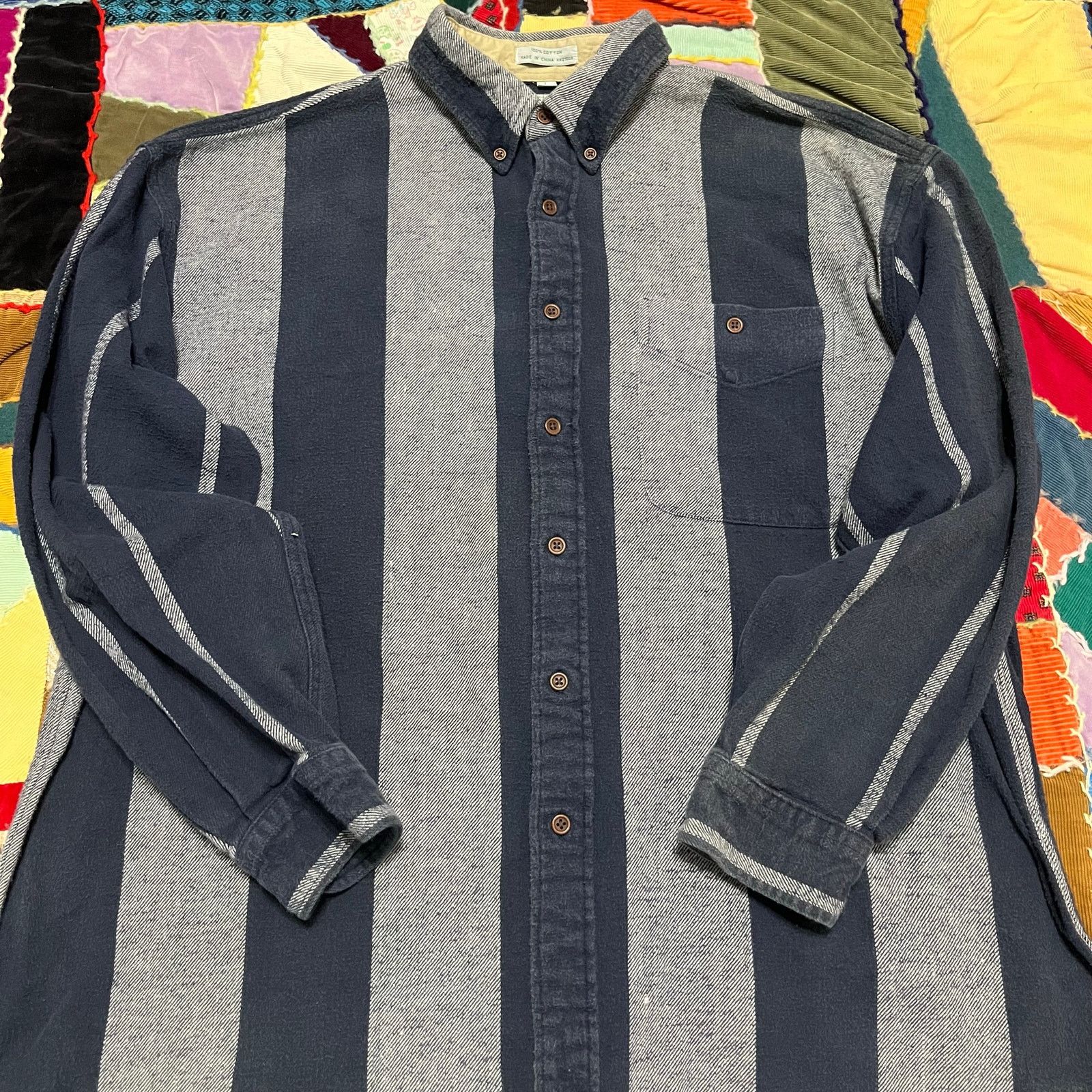 Izod Vintage Izod Thick Navy/Grey Striped Outerwear Button Up L Size US L / EU 52-54 / 3 - 1 Thumbnail