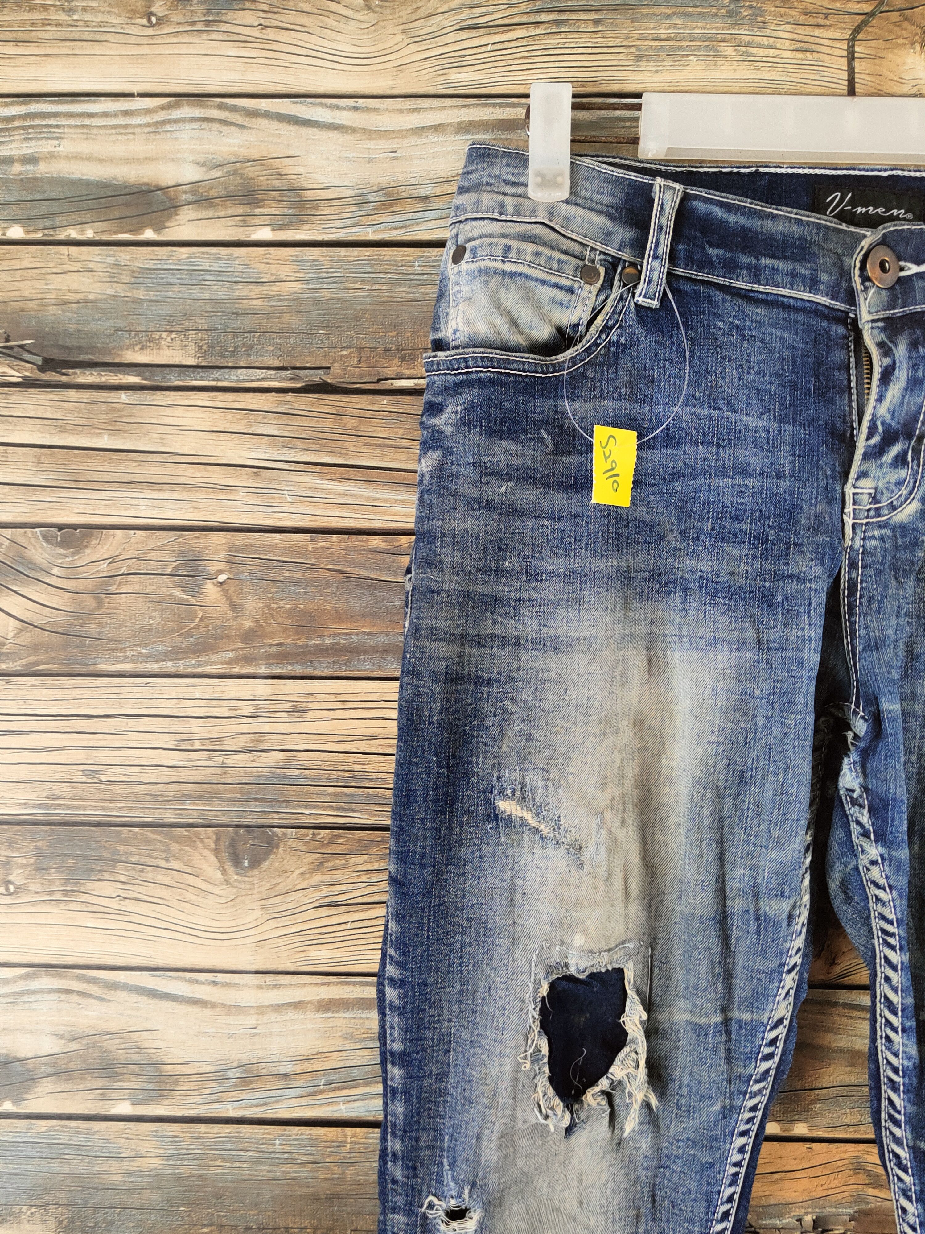 Japanese Brand U-men Dark Blue Distressed Ripped Jeans #S2910 Size US 29 - 3 Thumbnail