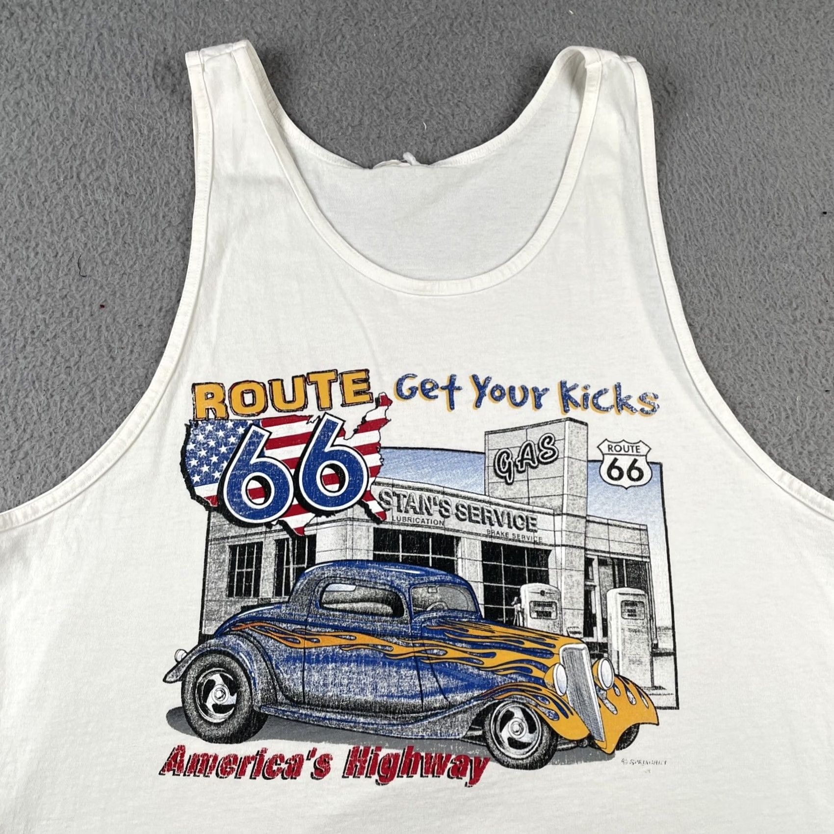 Vintage VINTAGE Route 66 Americas Highway Muscle Cars Tank Top Shirt XL White Size US XL / EU 56 / 4 - 2 Thumbnail