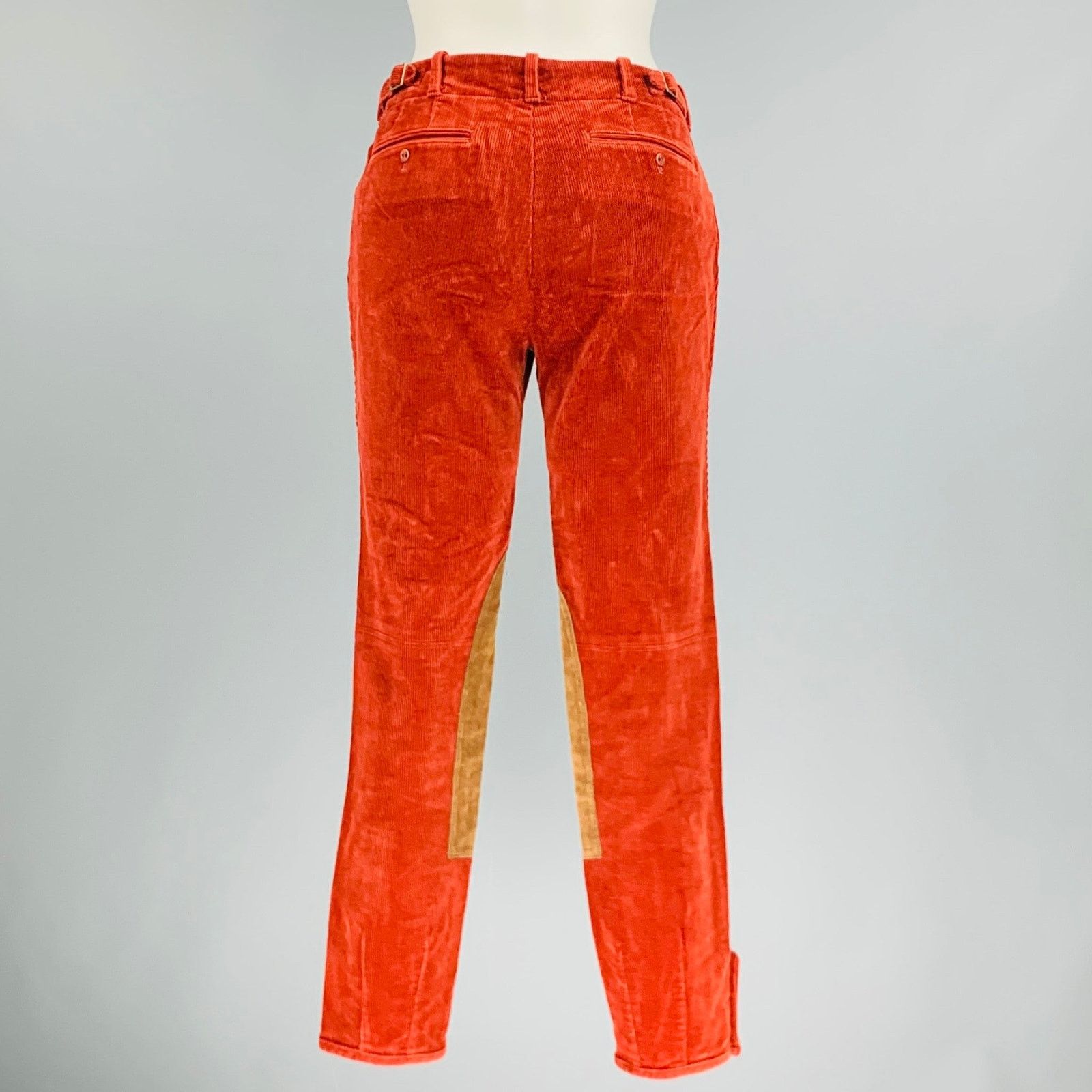 Ralph Lauren Red Brown Cotton Elastane Patchwork Suede Casual Pants Size 30" / US 8 / IT 44 - 3 Thumbnail