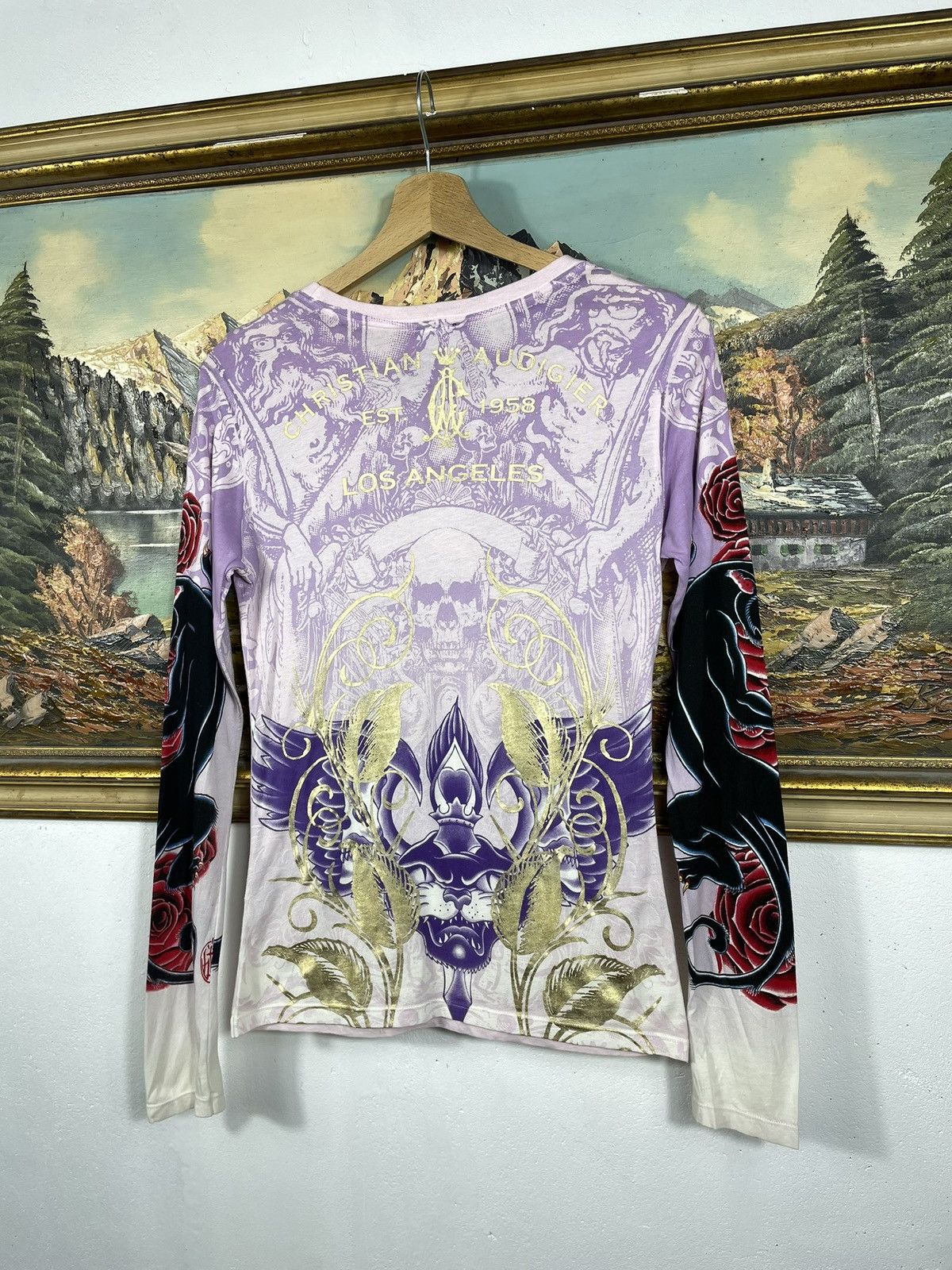Christian Audigier × Ed Hardy × Vintage Christian Audigier Retro 00s Loose Tee Sweatshirt Cyber Size XS / US 0-2 / IT 36-38 - 8 Thumbnail