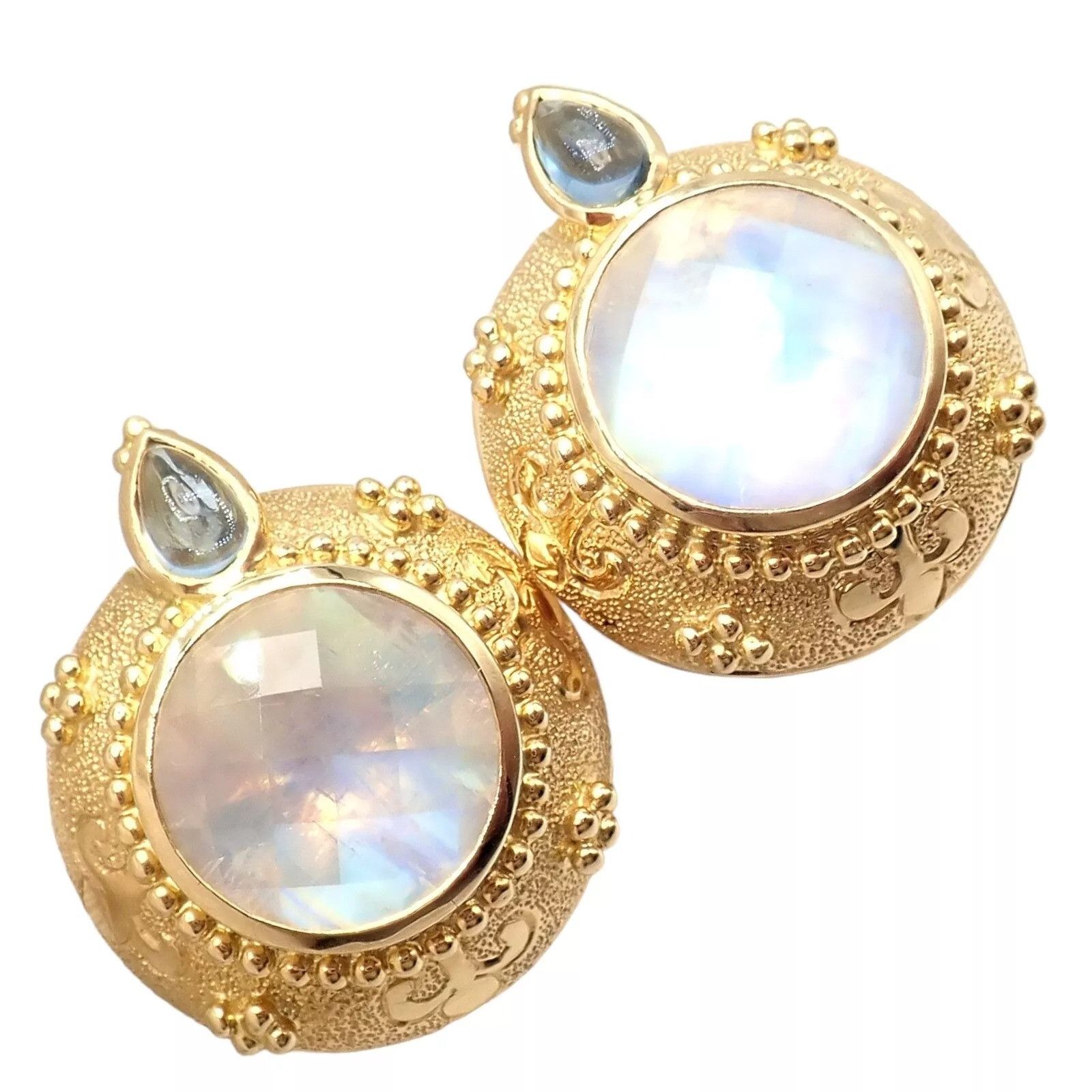 Vintage Paula Crevoshay Gold Aquamarine Moonstone Earrings OOAK Size ONE SIZE - 1 Thumbnail
