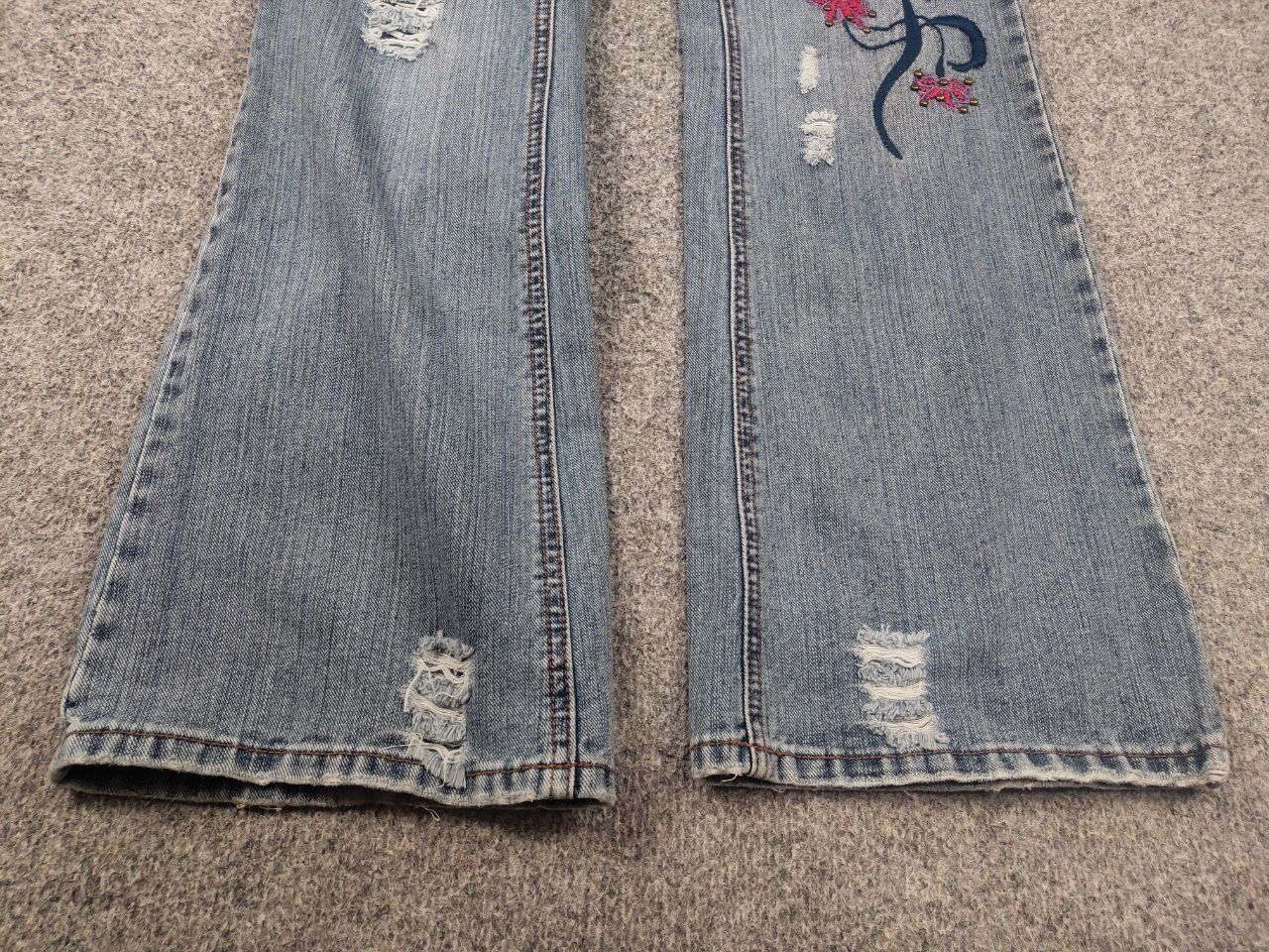 If Six Was Nine Mirame vintage Y2K Style logo Blue Faded denim Flared Jeans Size 31" - 9 Thumbnail