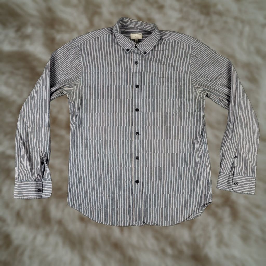 Club Monaco VINTAGE CLUB MONACO Shirt Mens Size Small Blue Striped Button-Up Long Sleeve, Regular Fit, 100% Cotton, Men’s Classic Casual Subtle Pockets Size US S / EU 44-46 / 1 - 1 Thumbnail