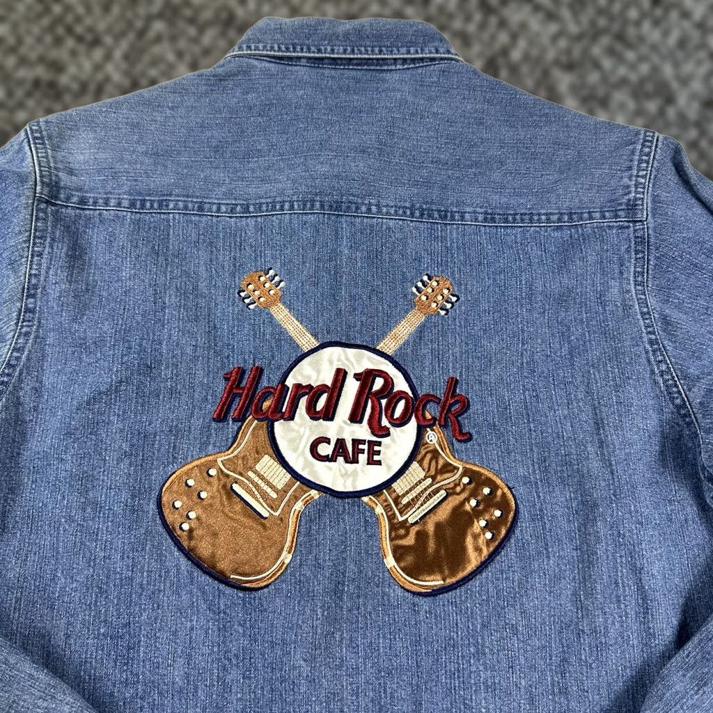 Hard Rock Cafe VINTAGE Hard Rock Cafe Denim Jean Shirt Women M Blue Long Sleeve Embroidered Guitars Button-Up Style Basic Shirt Size M / US 6-8 / IT 42-44 - 1 Thumbnail