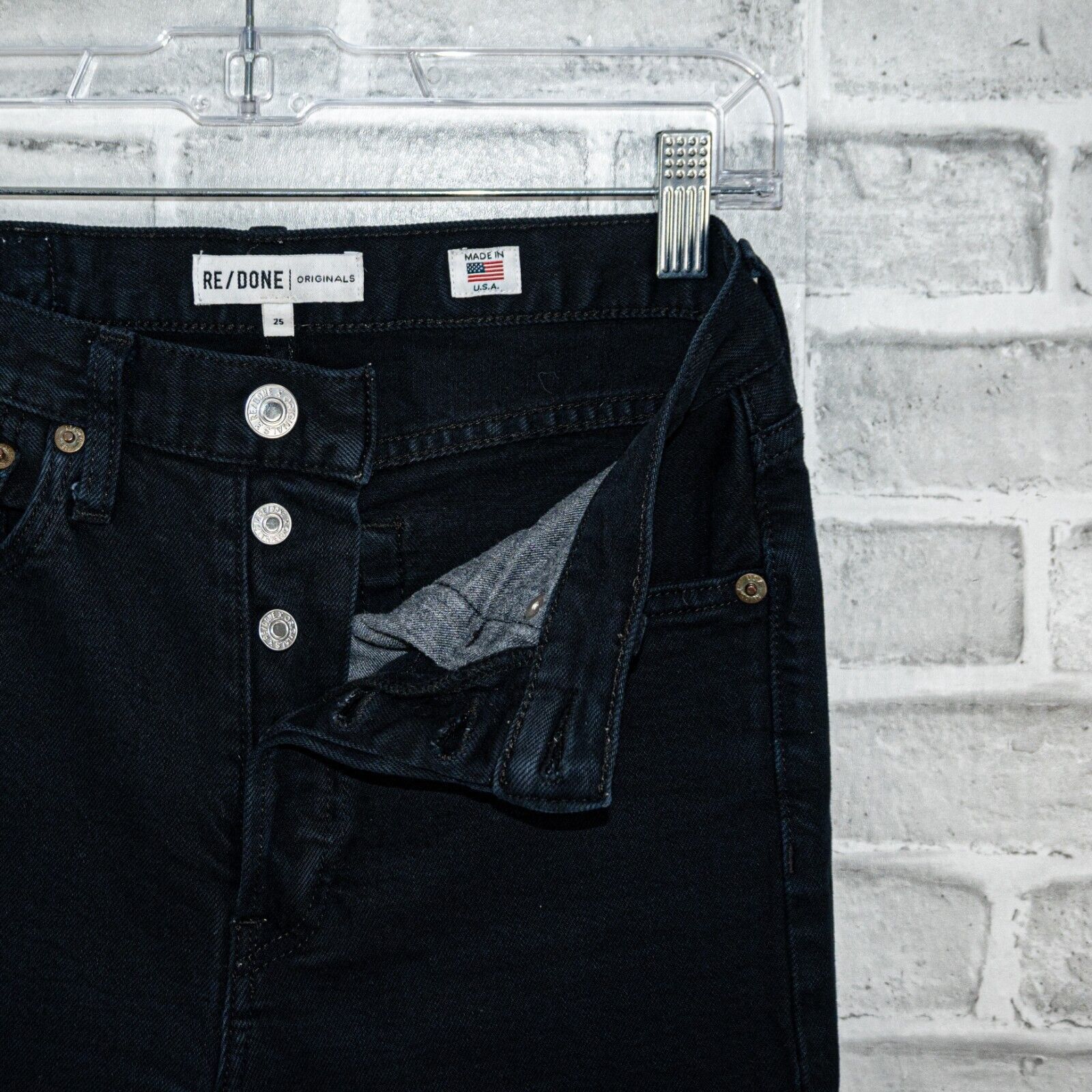 RE/DONE RE/DONE Originals fray crop high rise denim Jeans black/blue Size 25" / US 0 / IT 36 - 5 Thumbnail