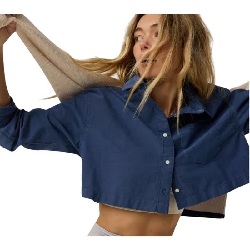 American Eagle Outfitters New Aerie Small Long Sleeve Cropped Collared Button Up Shirt Size S / US 4 / IT 40 - 1 Thumbnail