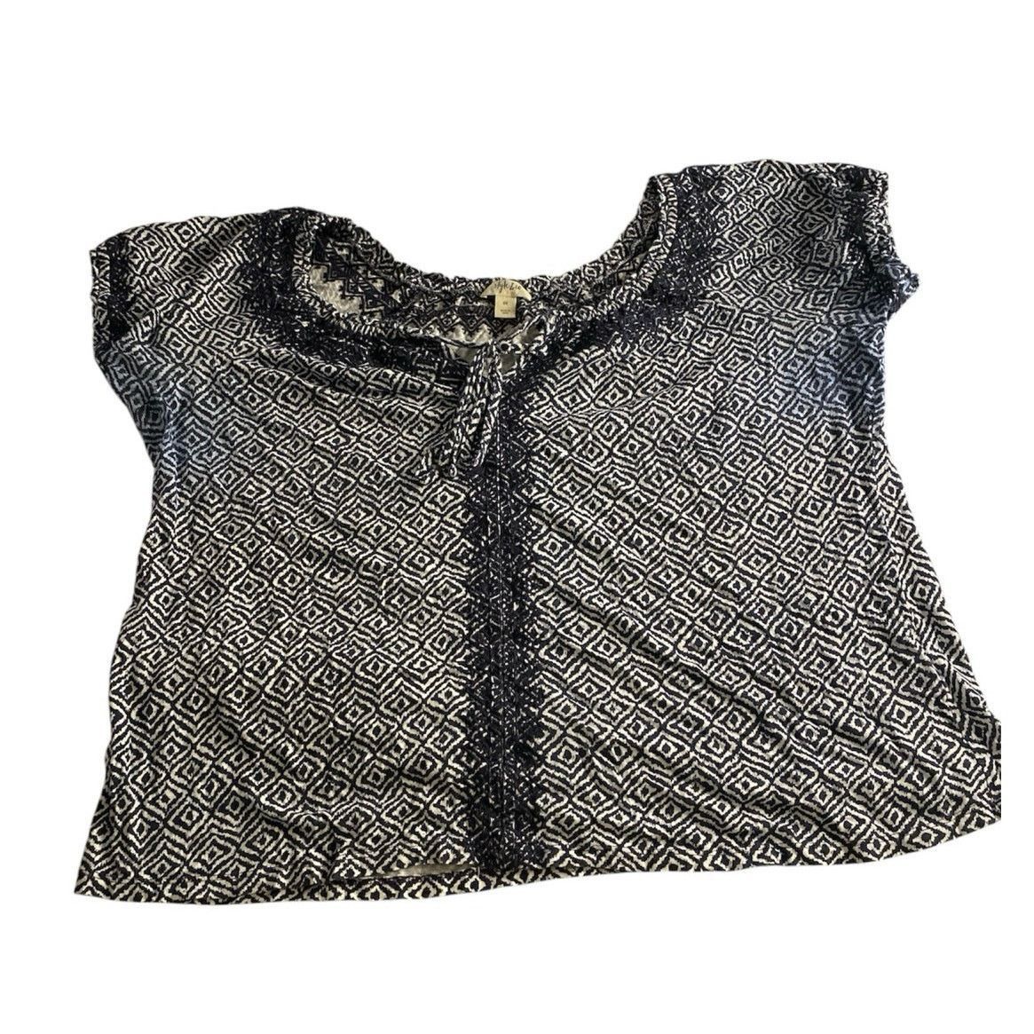 Other Boho Geometric Print Peasant Blouse Navy White Style & Co 0X Size XL / US 12-14 / IT 48-50 - 2 Thumbnail