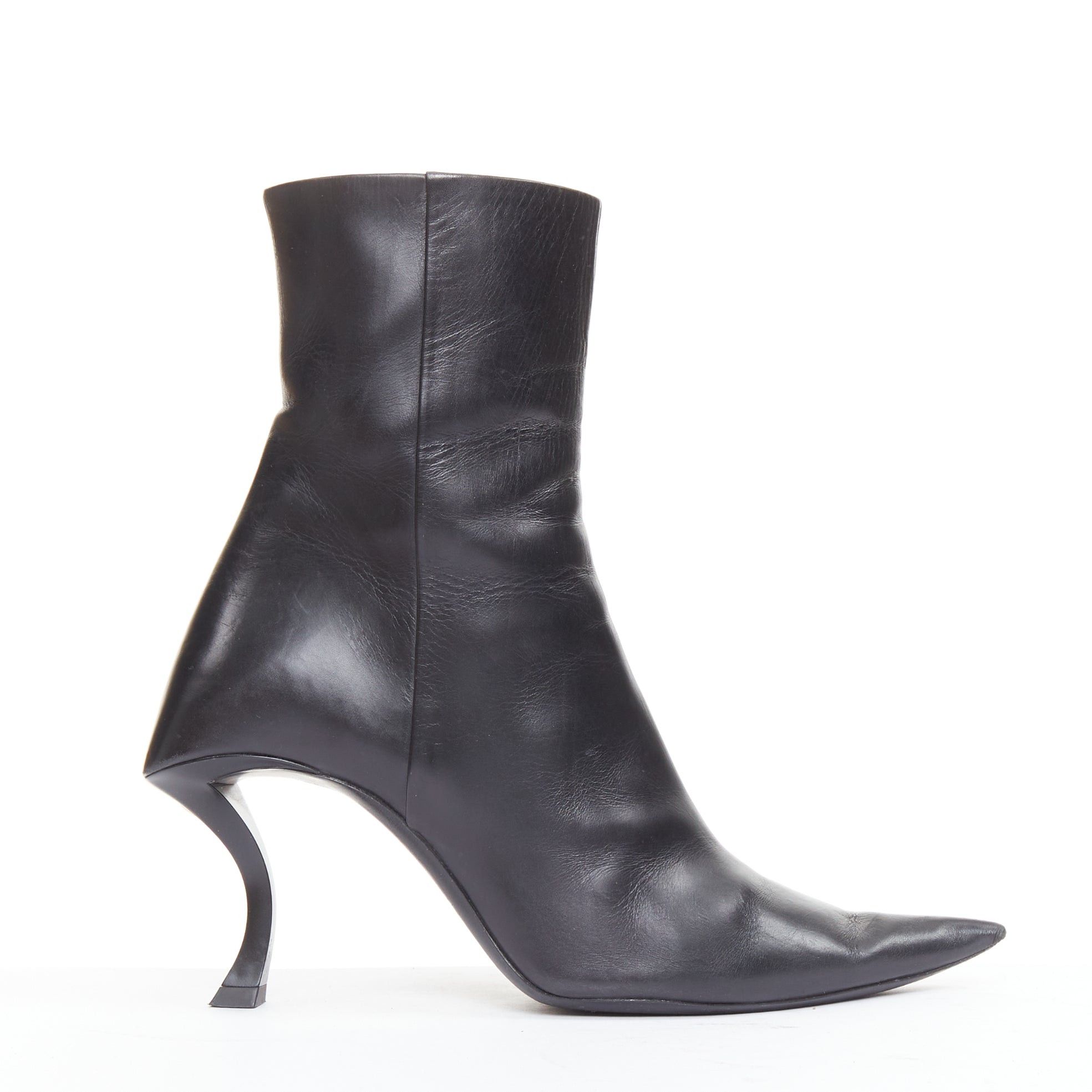 Balenciaga BALENCIAGA Hourglass black leather sculptural curved heel knife point ankle boots EU37 Size US 7 / IT 37 - 1 Thumbnail