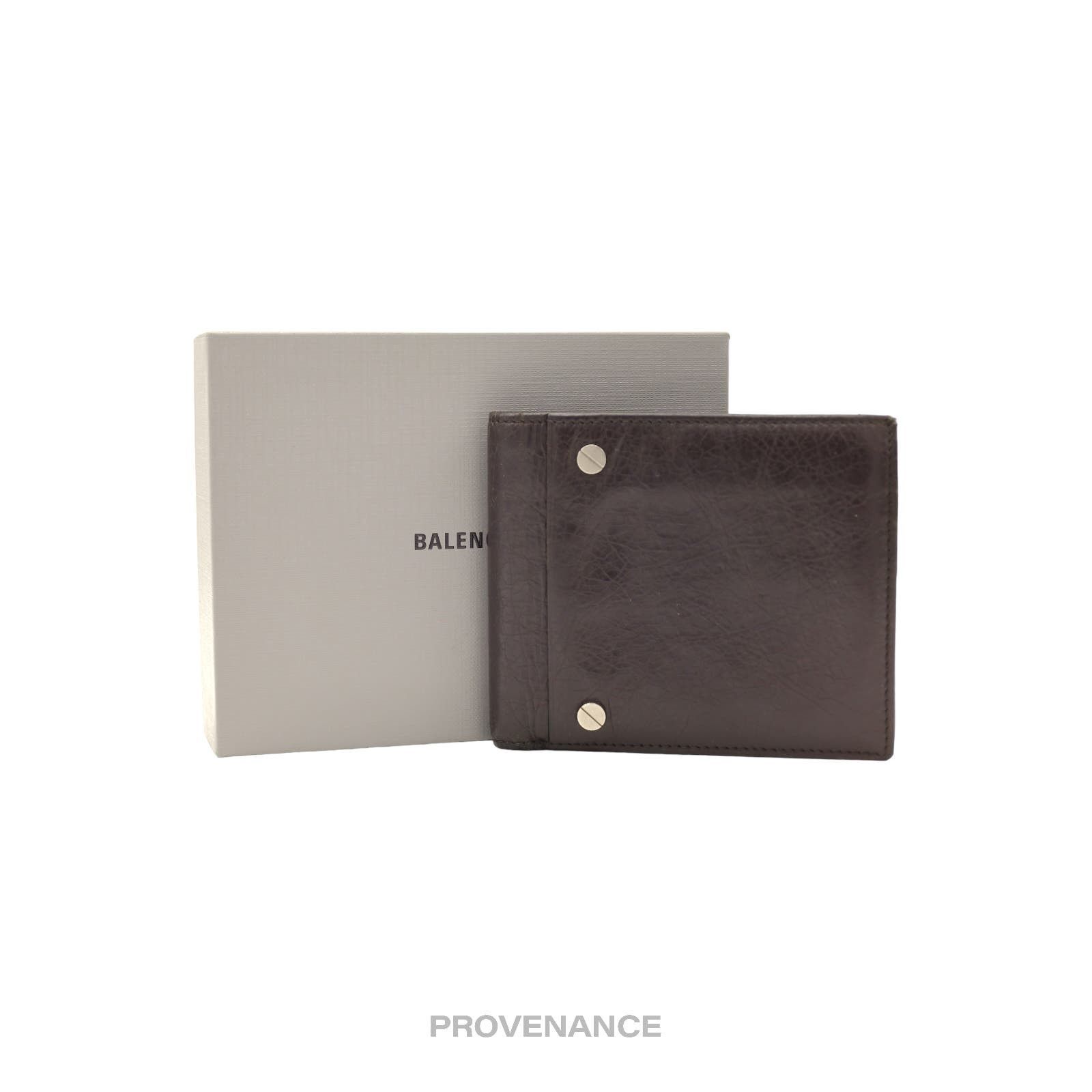 image of Balenciaga Screw Stud Bifold Wallet - Chocolate Leather in Black, Women's