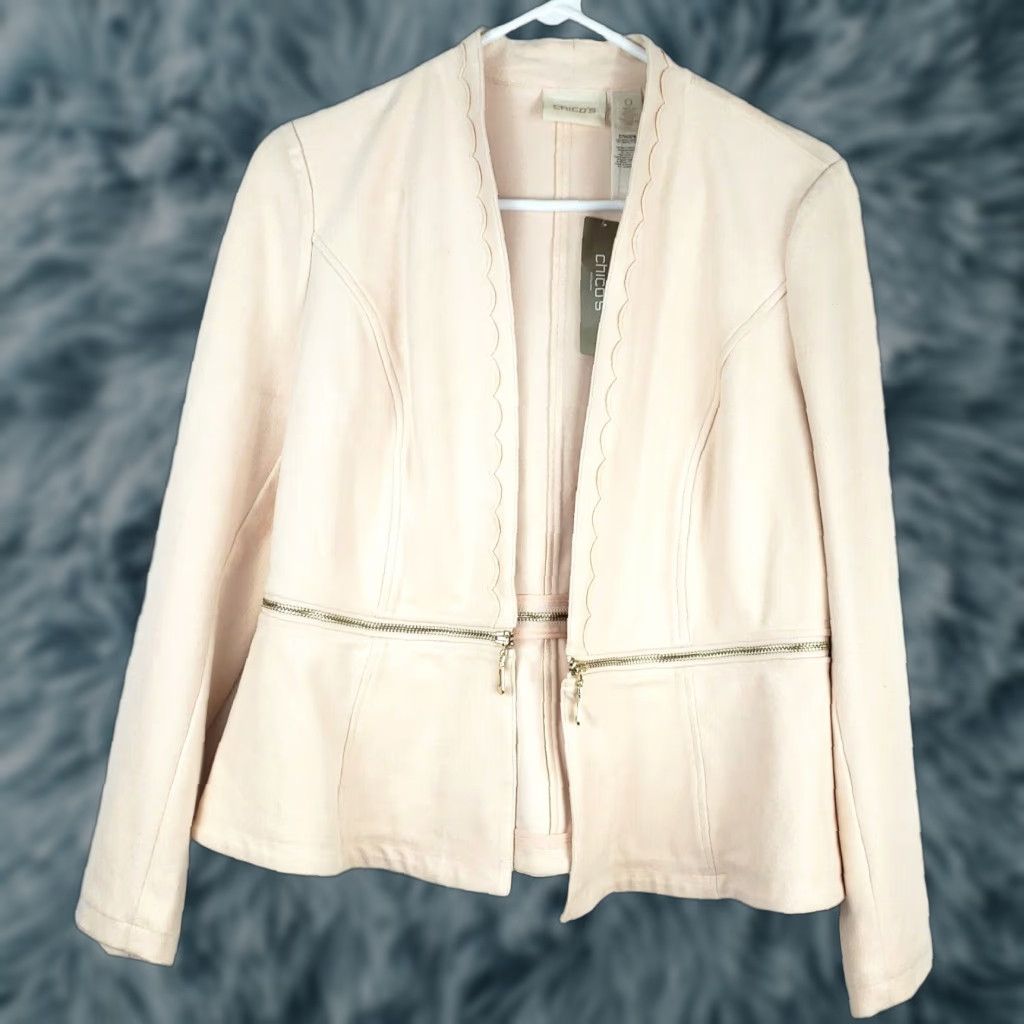 Vintage Chico's Women's Peplum Leather Jacket Light Pink Faux Suede Long Sleeve Classic Fit Size 0 Size XS / US 0-2 / IT 36-38 - 1 Thumbnail