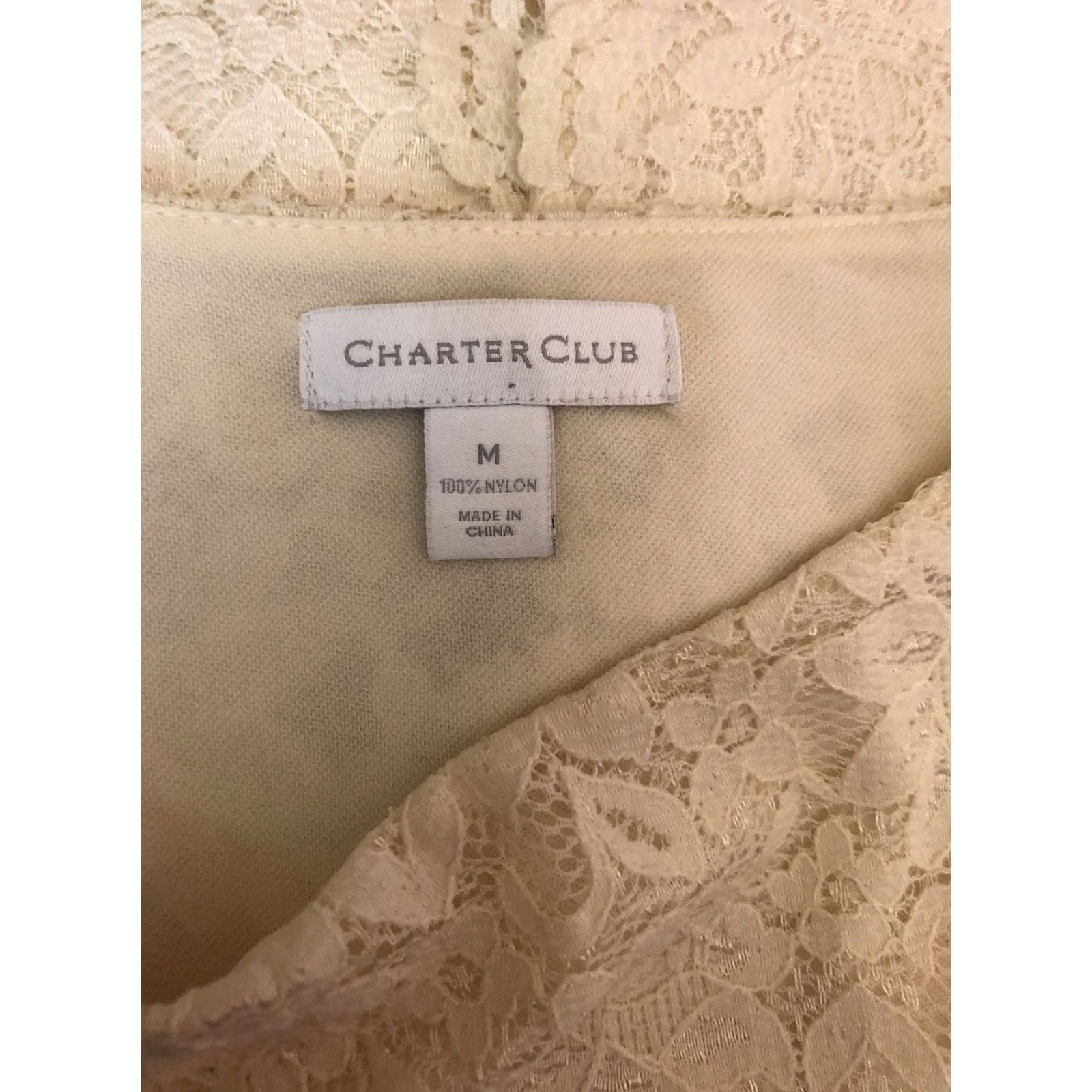 Charter Club VINTAGE Charter Club Lace Top Blouse M Ivory 3/4 Sleeves Round Neck Lined Womens Shirt 90s Dainty Fairy Italic Style Size M / US 6-8 / IT 42-44 - 6 Thumbnail