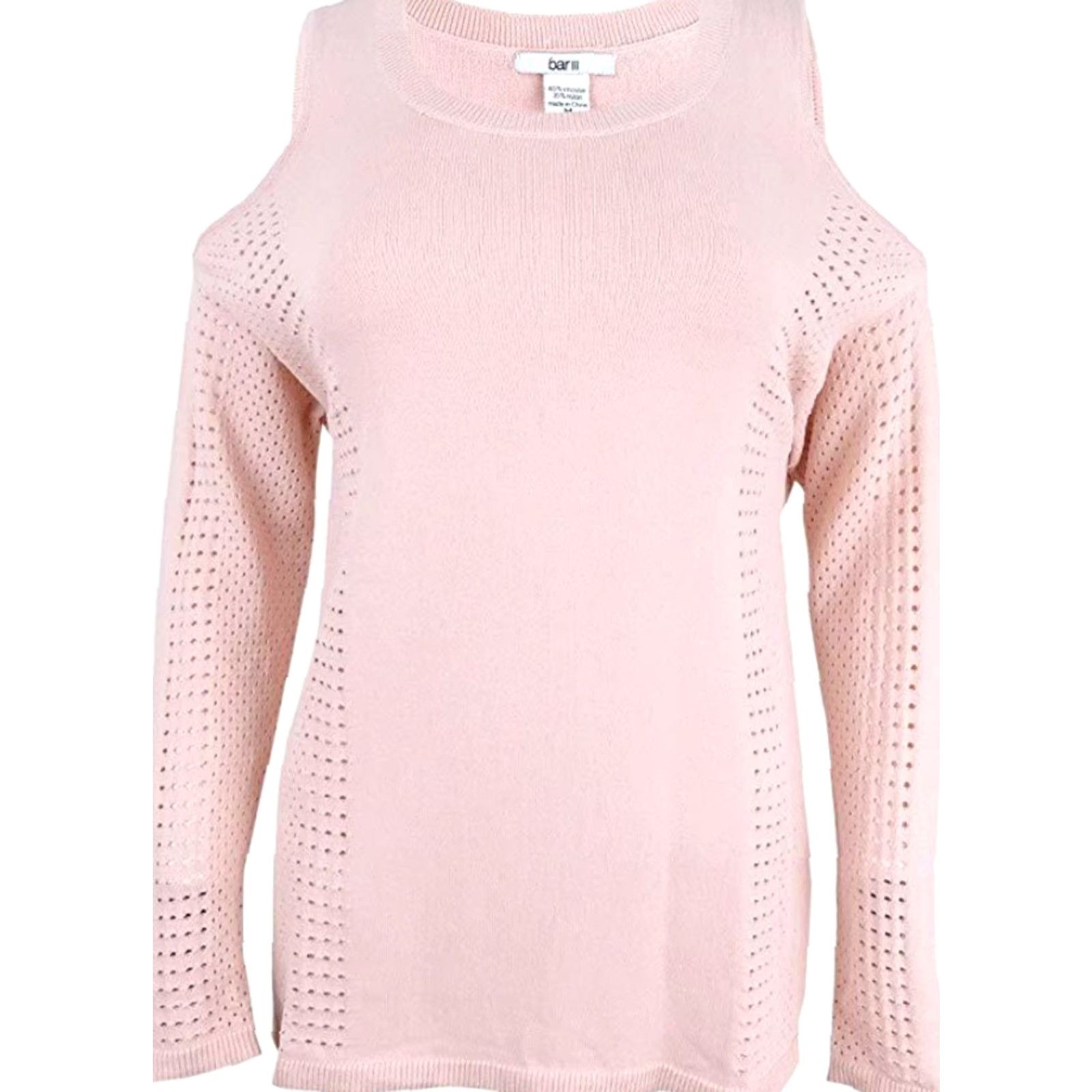 Bar III Bar III Cold-Shoulder Sweater Womens Pullover Ballet Pink XS Perforated Long Sleeve Size XS / US 0-2 / IT 36-38 - 4 Thumbnail