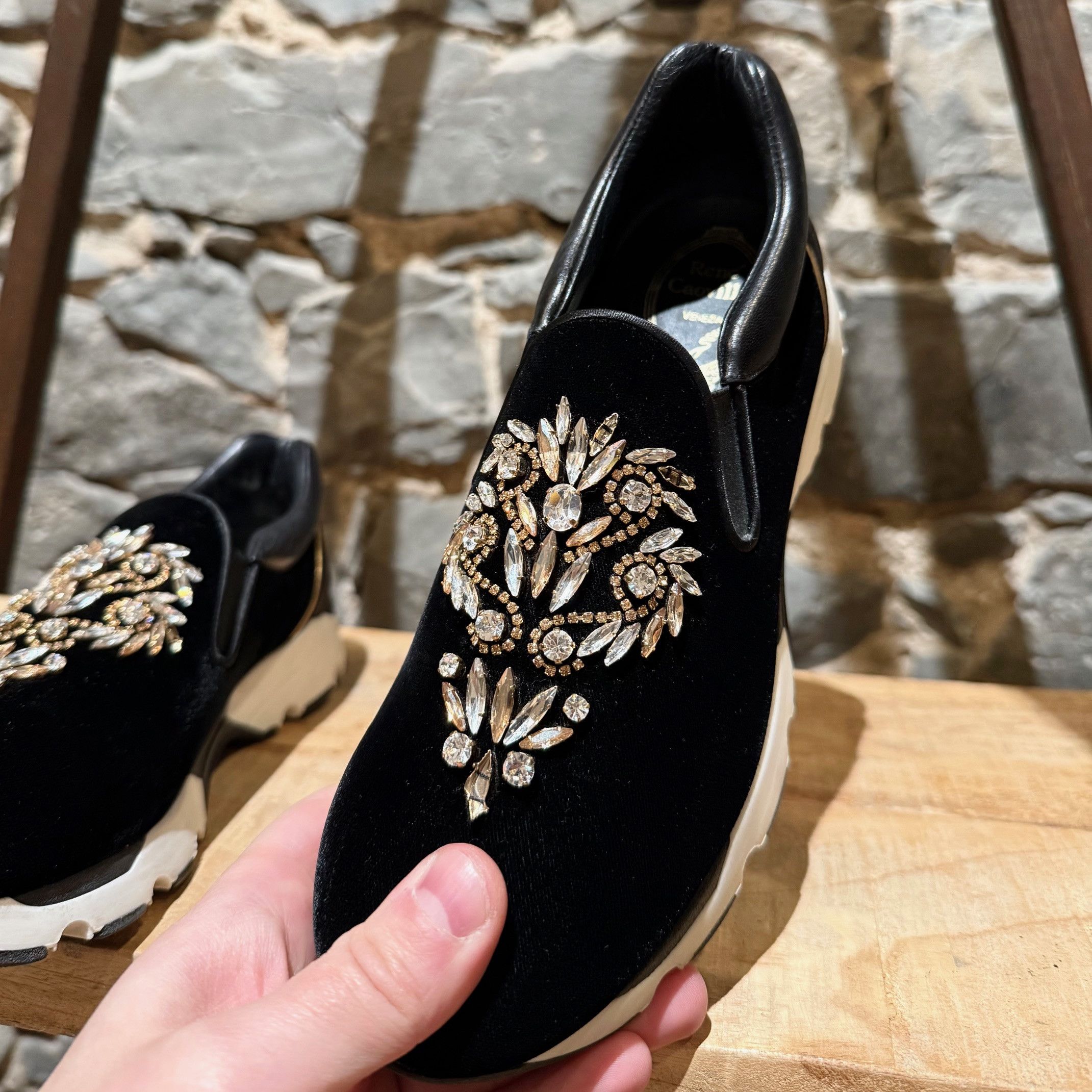 Rene Caovilla René Caovilla Black Velvet Crystals Embellished Sneakers Size US 6 / IT 36 - 4 Thumbnail
