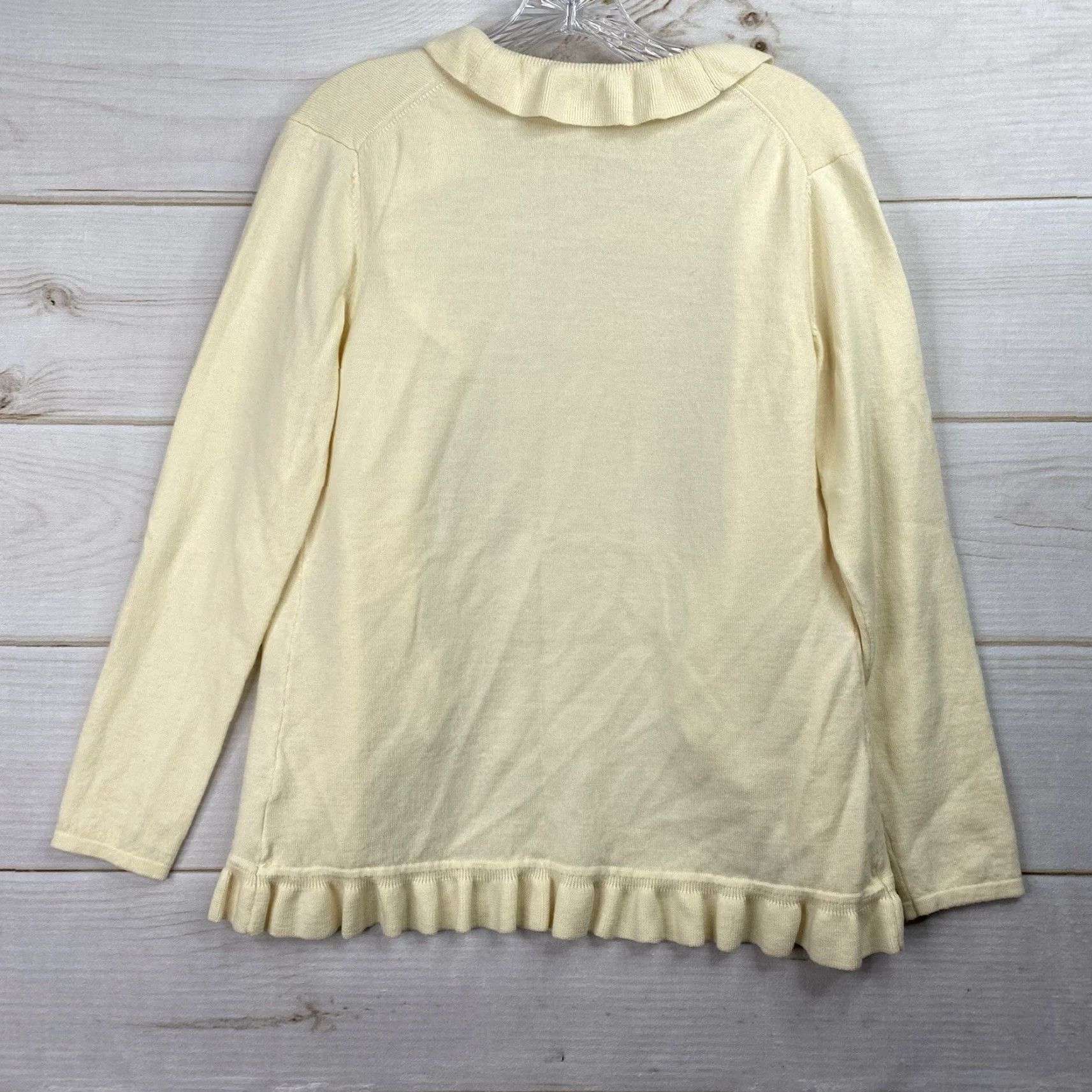 Brooks Brothers Brooks Brothers Womens Pale Yellow Open Front Sweater Merino Wool Ruffle Trim Size L / US 10 / IT 46 - 8 Thumbnail
