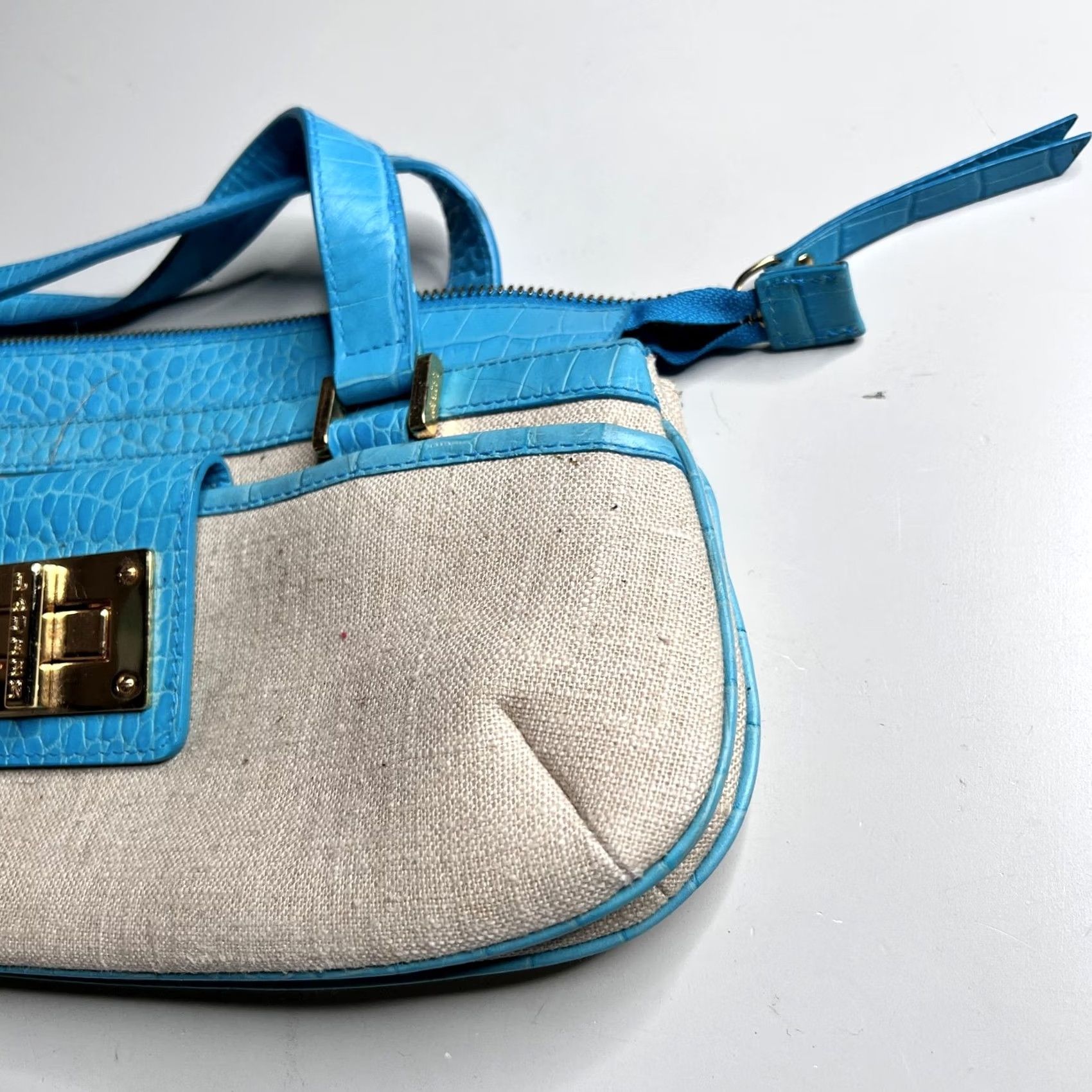 Ralph Lauren VINTAGE Lauren Ralph Lauren Shoulder Bag Womens Small Blue Canvas Croc Faux Leather Zip Size ONE SIZE - 4 Thumbnail