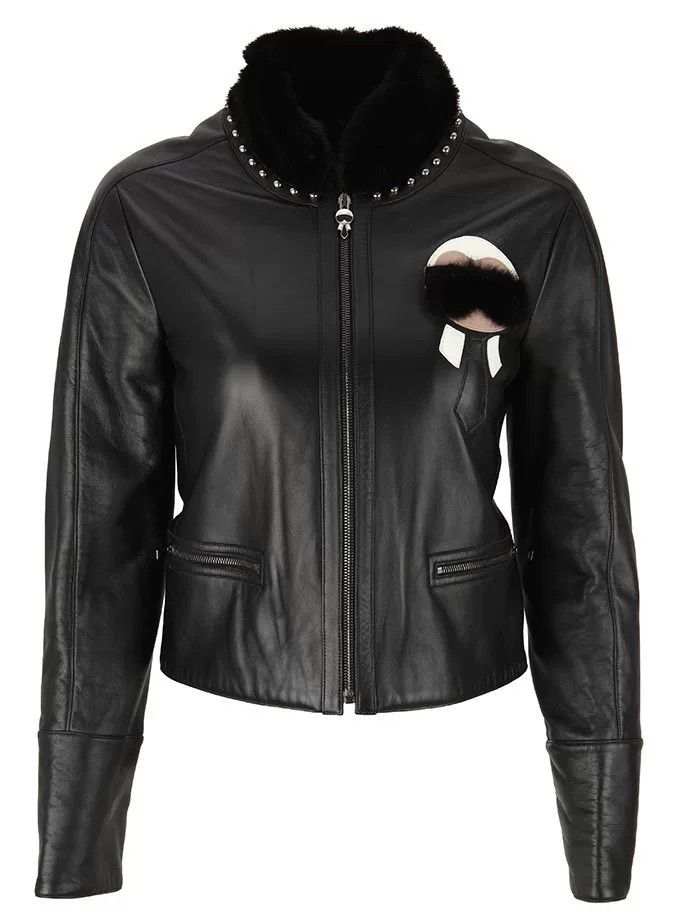 Fendi FENDI Black Leather Jacket with Fur Collar Size US S / EU 44-46 / 1 - 1 Thumbnail