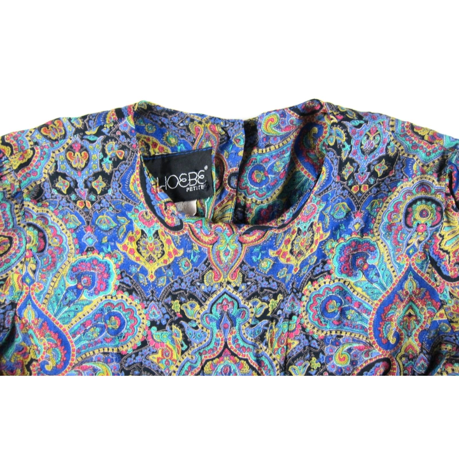 Vintage VTG Pheobe Petites Rayon Purple Green Paisley Long Sleeve Pocket Midi Dress XS-S - Womens Size XS / US 0-2 / IT 36-38 - 4 Thumbnail