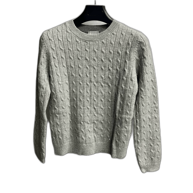 Gray Long Sleeve Knit Sweater by Brunello Cucinelli