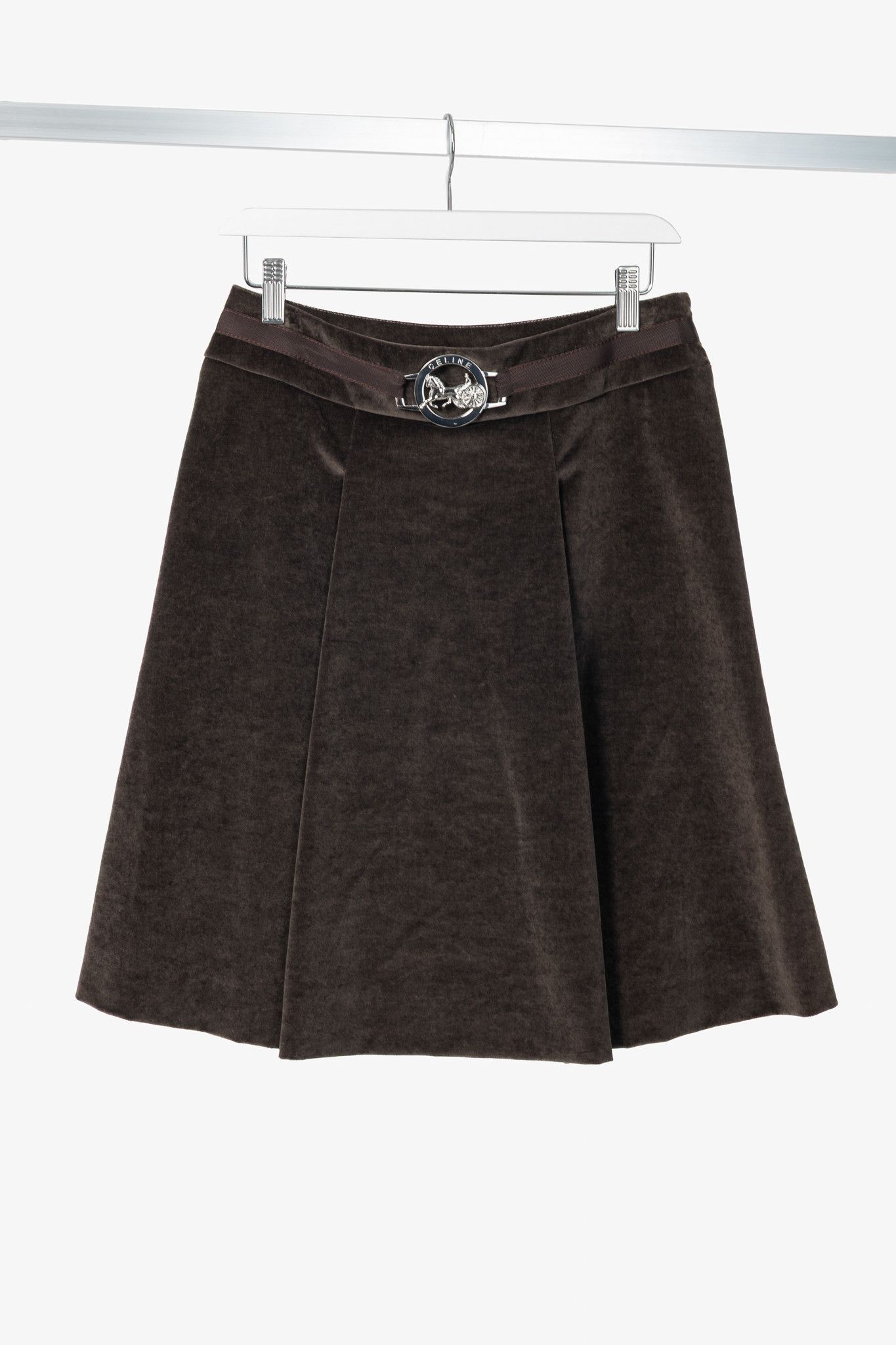 Celine Celine Brown Velvet Buckled Pleated Mini Skirt Size 28" / US 6 / IT 42 - 1 Thumbnail