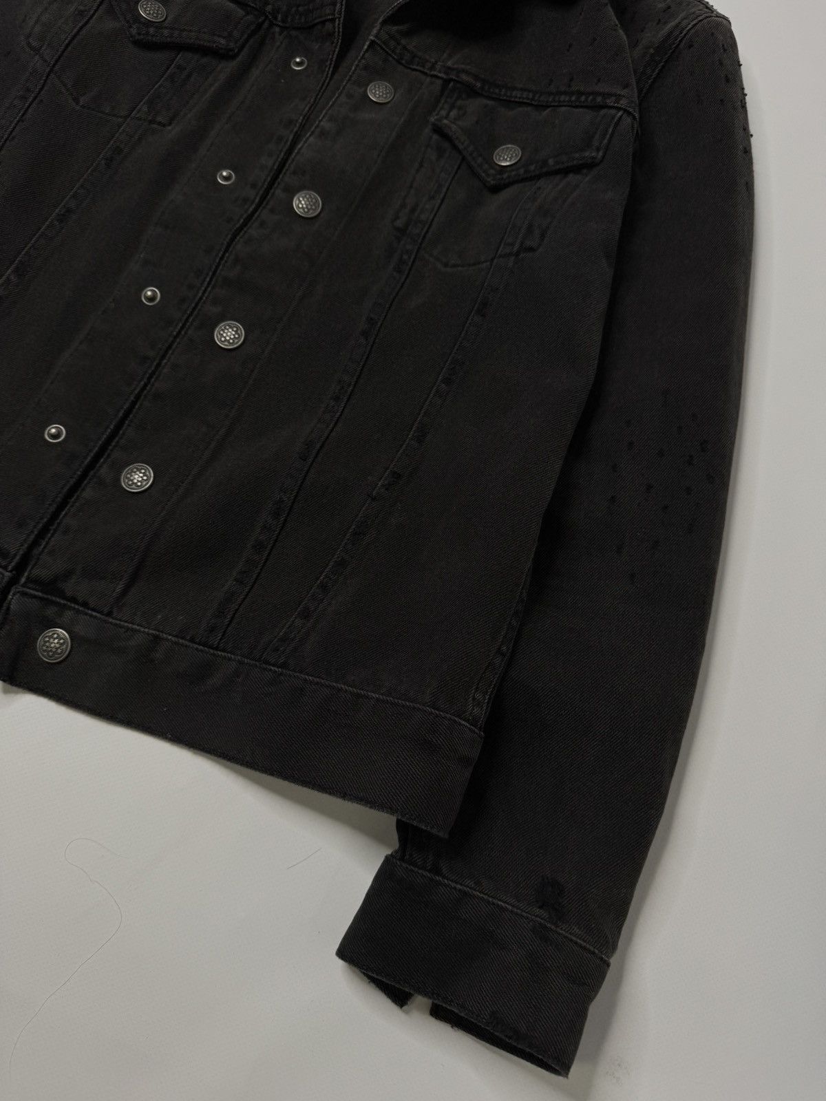 Allsaints Black distressed Allsaints designer denim jacket swag slp 00 Size US M / EU 48-50 / 2 - 6 Thumbnail