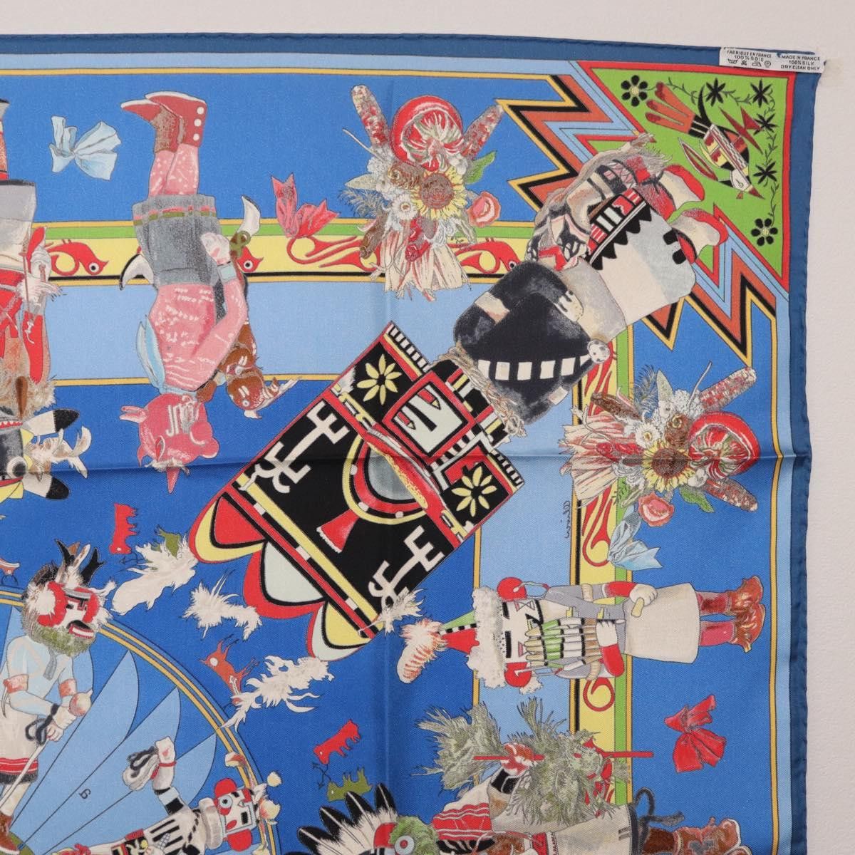 Hermes HERMES Carre 90 Scarf Silk Blue Red "KACHINAS" Auth ki6872M Size ONE SIZE - 16 Thumbnail