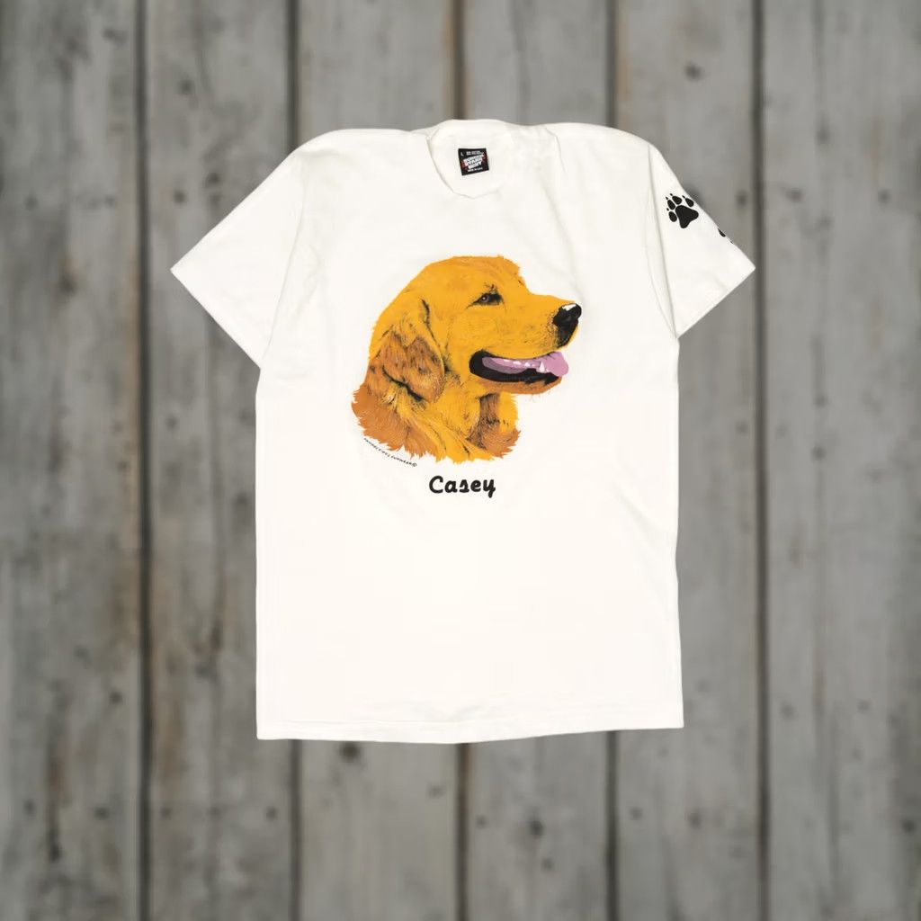 Vintage Vintage Screen Stars T-Shirt Unisex Large White 1990s Golden Retriever Casey Single Stitch Short Sleeve Cotton Polyester Shirt Mens Womens Boys Girls Size US L / EU 52-54 / 3 - 1 Thumbnail