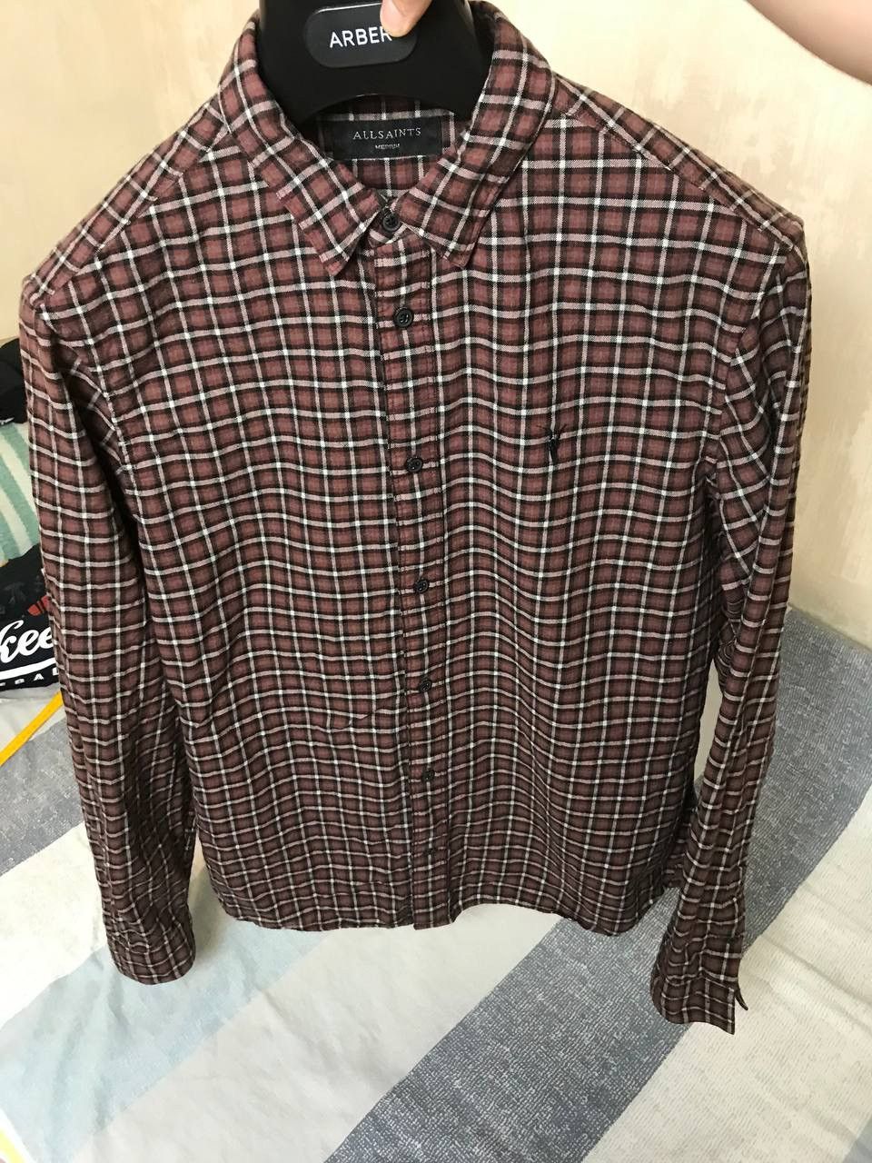 Allsaints 🔥 AllSaints Olney Maroon Check Cotton Wool LS Shirt Button Size US M / EU 48-50 / 2 - 7 Thumbnail