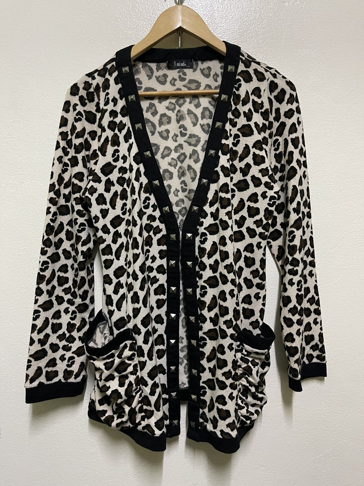 Japanese Brand T Mind Leopard Printed Cardigan Studded Size L / US 10 / IT 46 - 2 Thumbnail