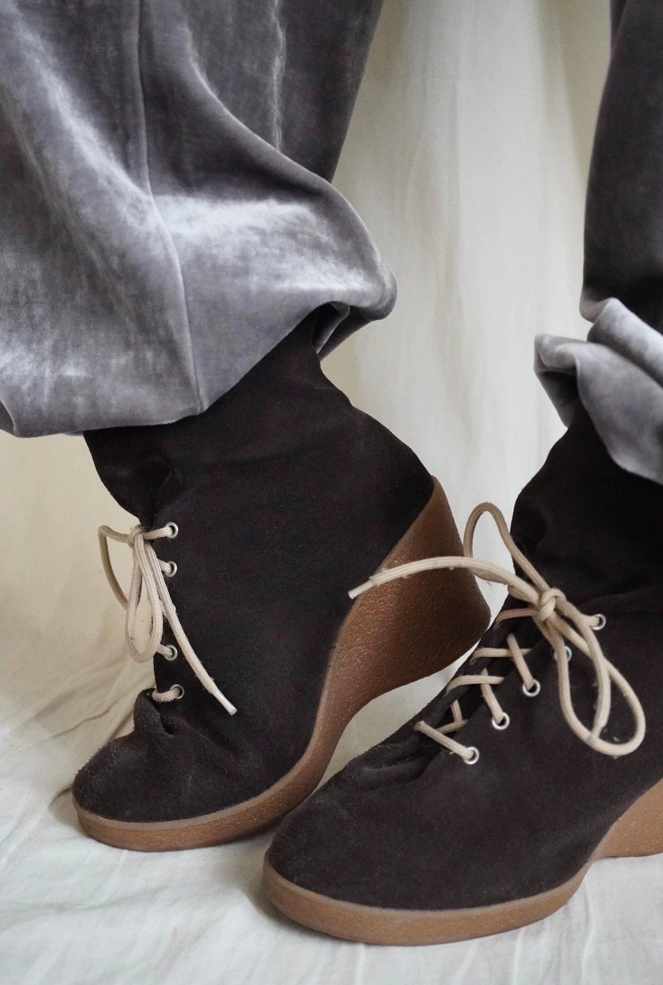 Maison Margiela Margiela mm6 05 Brown Suede Lamb Fur Wedge Short Boots 37 (36) Size US 6.5 / IT 36.5 - 5 Thumbnail