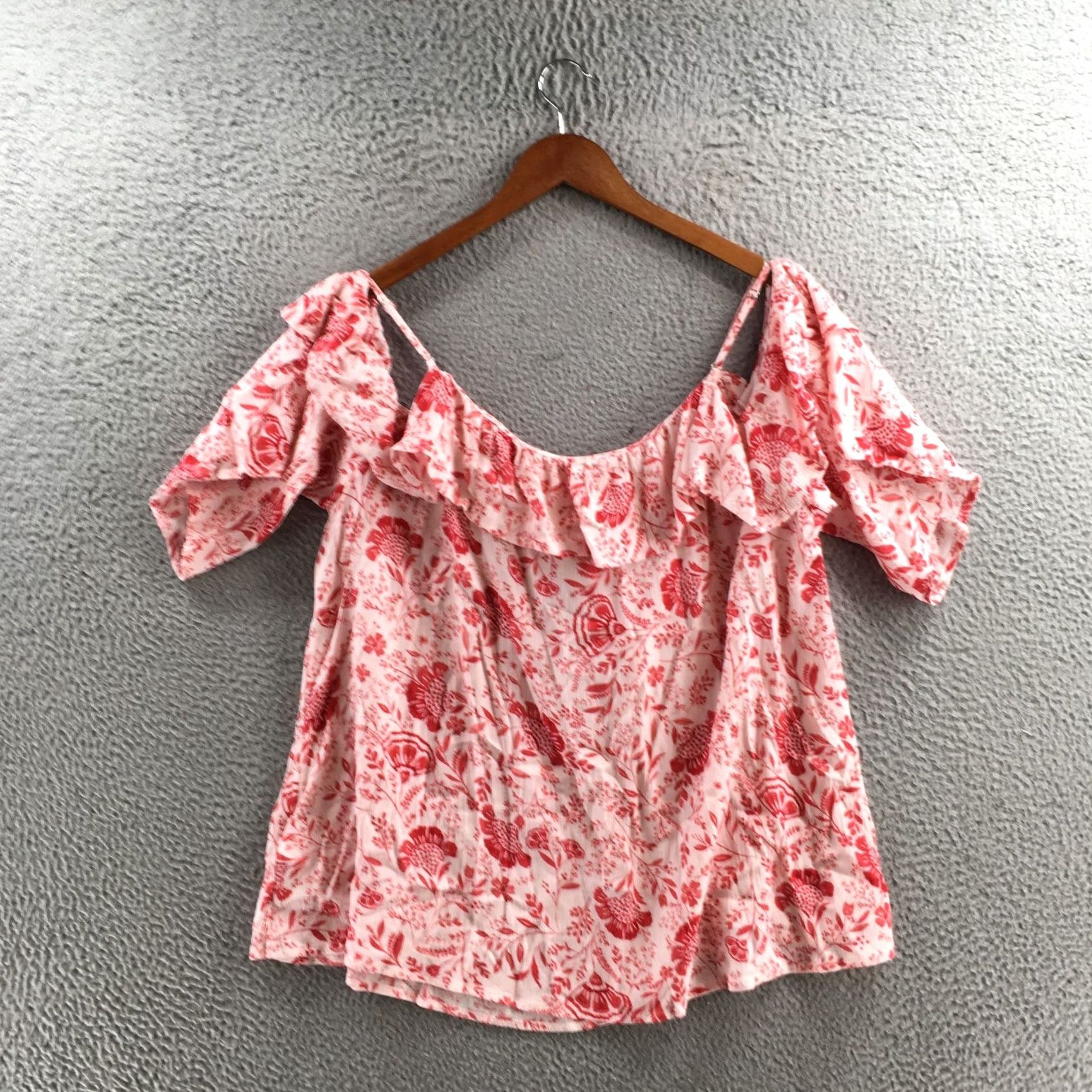 Vintage Maurices Blouse Shirt Womens XL Red Floral Print Ruffled Cold Shoulder Casual NEW Size XL / US 12-14 / IT 48-50 - 7 Thumbnail