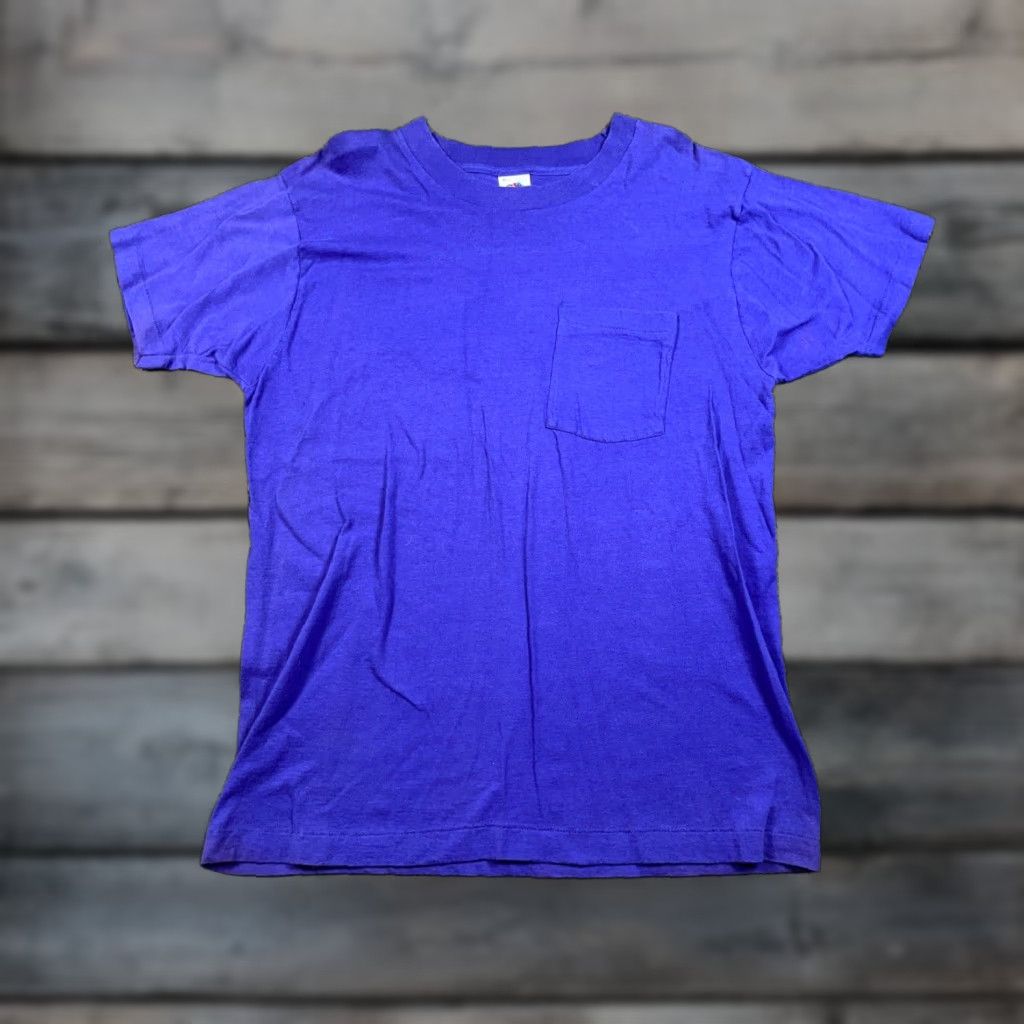 Fruit Of The Loom VINTAGE Fruit of the Loom T-Shirt Mens XL Purple Blue 80s Pocket Crew Neck Short Sleeve Cotton Made in USA Size US L / EU 52-54 / 3 - 1 Thumbnail