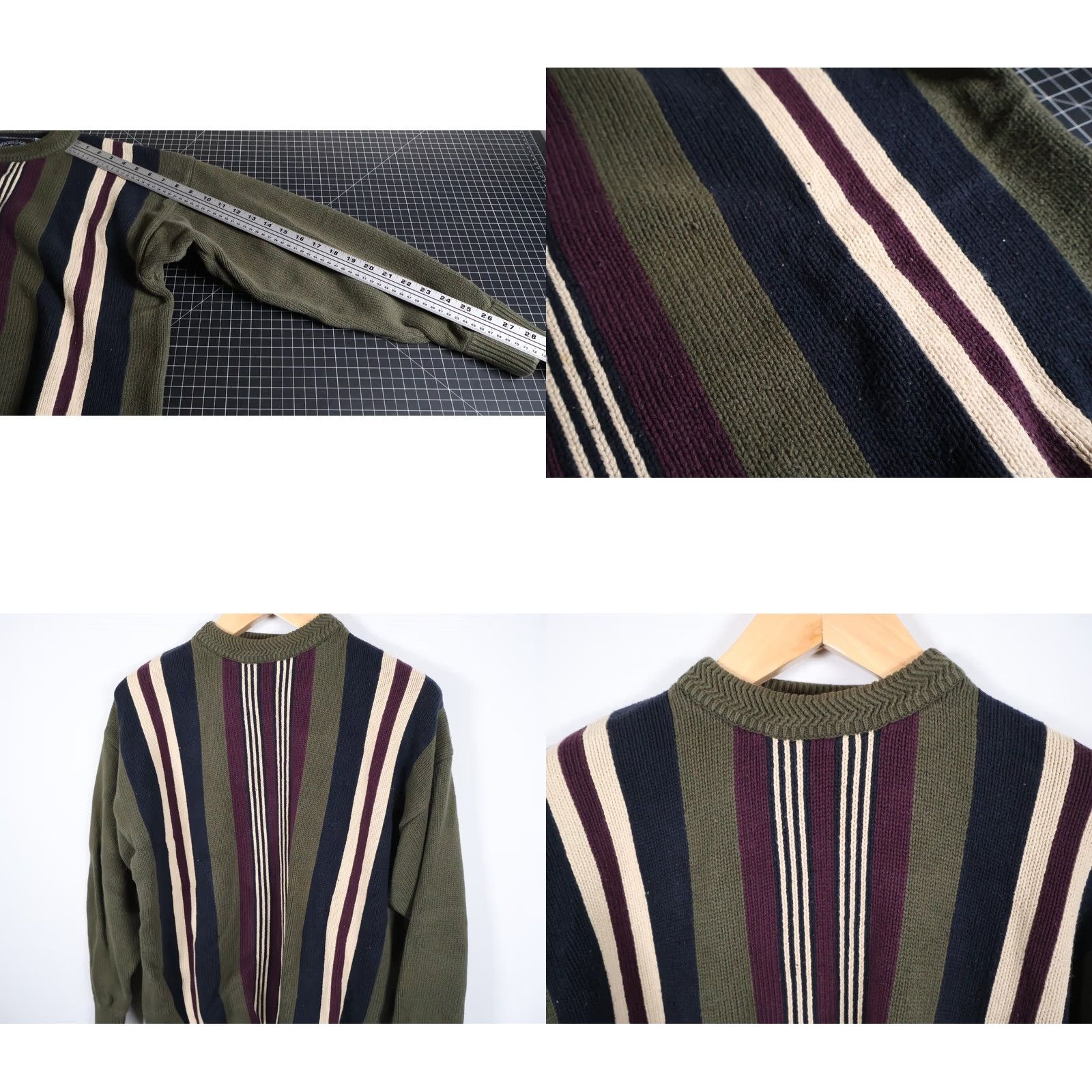 Olive VTG 90s Striped Pattern Sweater Men's Large Olive Green Chunky Cotton Knit Size US L / EU 52-54 / 3 - 8 Thumbnail