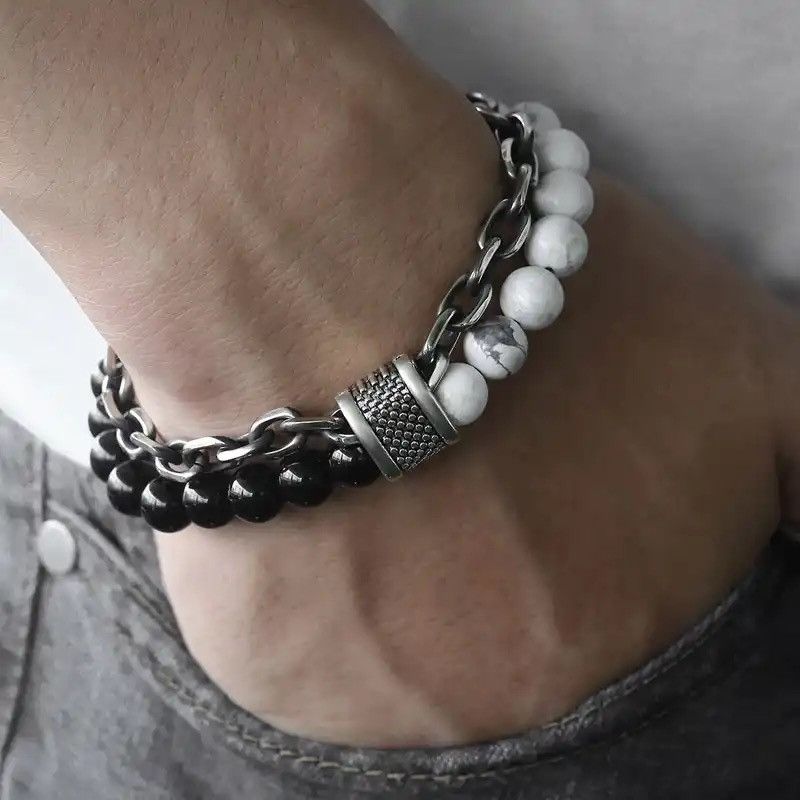 Designer × Jewelry Tiger Eye Stone Beaded Bracelet Stainless Steel Size ONE SIZE - 1 Thumbnail