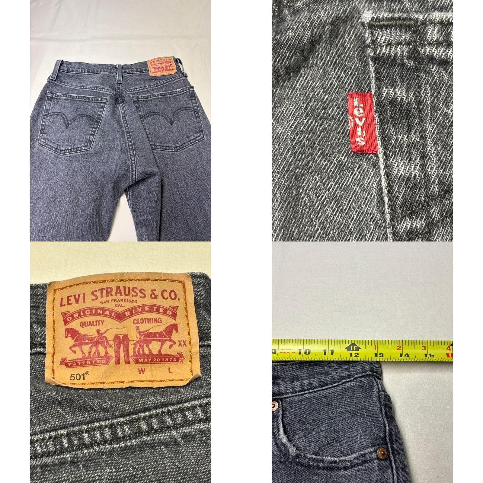 Levi's Levis 501 Original Fit Jeans Womens 25x28 Black High Rise Raw Hem 29502-0191 Size 42" / US 20 - 8 Thumbnail