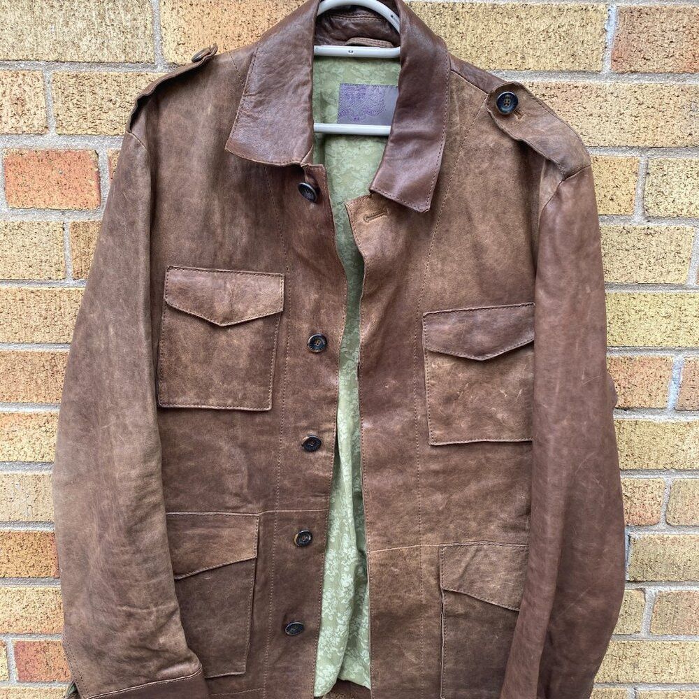 Ted Baker Vintage Ted Baker London Leather M-65 Field Jacket Brown Si Size US XL / EU 56 / 4 - 5 Thumbnail