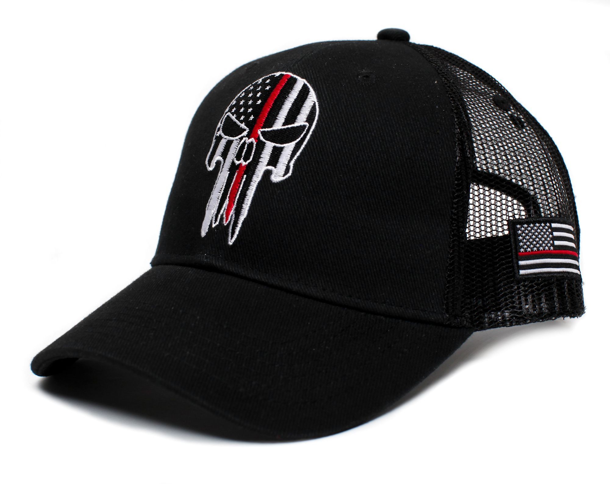 Other Skull Thin Red Line USA Flag Adult One-Size Cap Hat Black Size ONE SIZE - 2 Thumbnail